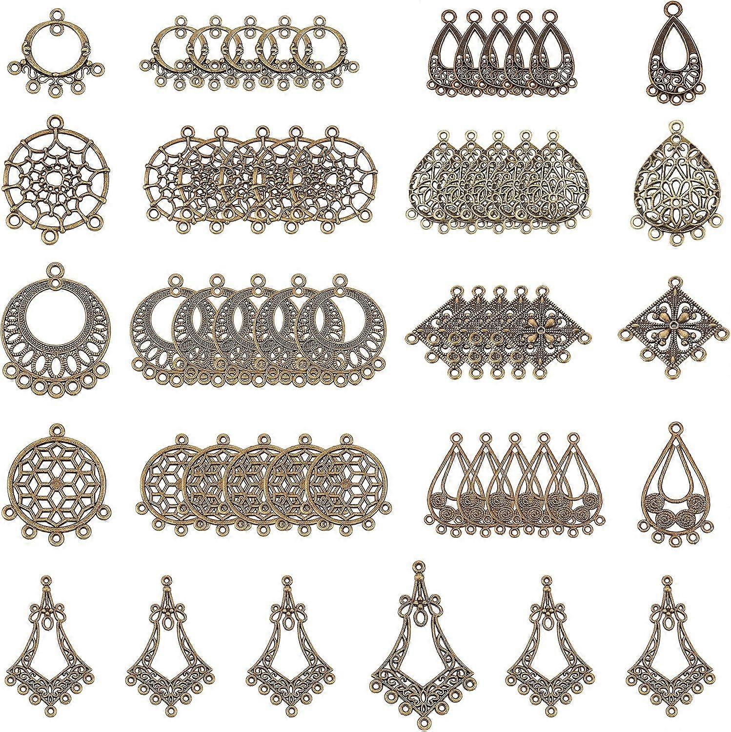 1 Box 54Pcs 9 Style Tibetan Earring Chandelier Connector Charms Findings Loops Jewelry Making Kit for Earring Drop and Charm Pendant Bronze