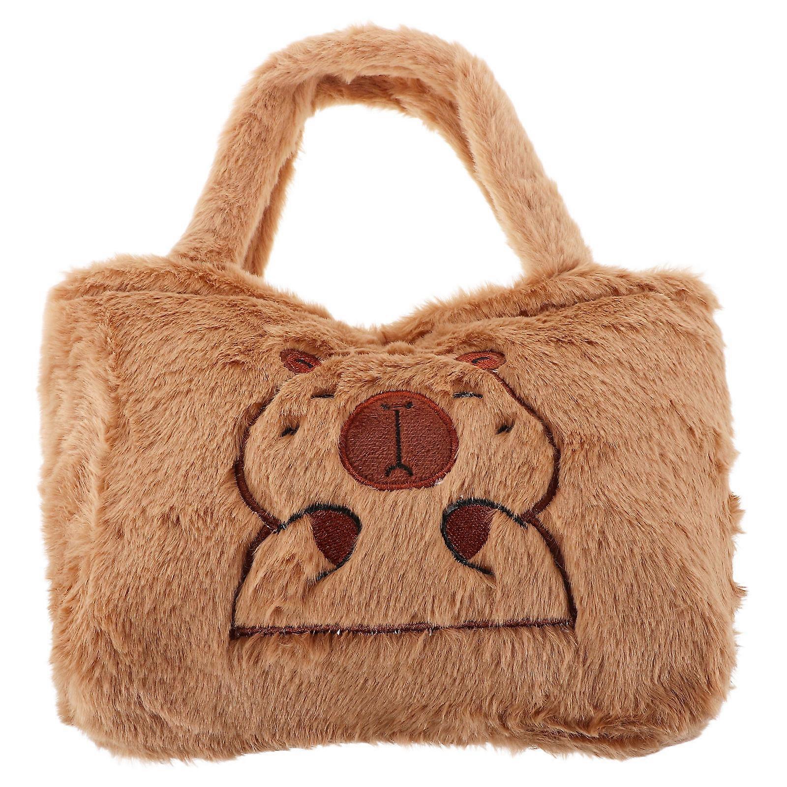 Cute Plush Cartoon Shoulder Bag for Storage Brown