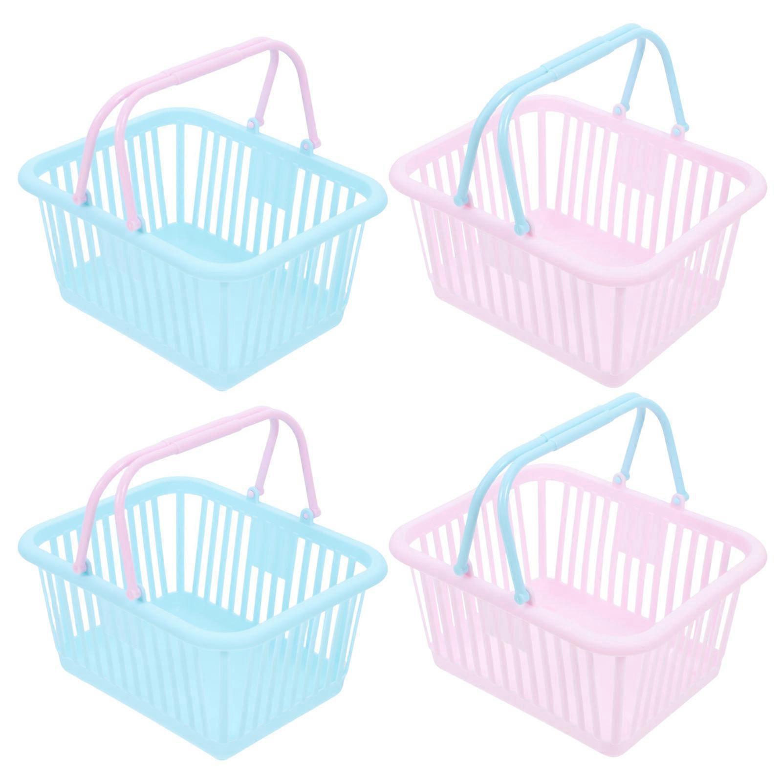 4pcs Mini Storage Baskets with Handles Dollhouse Grocery Baskets Plastic Picnic Cart for Pretend Play