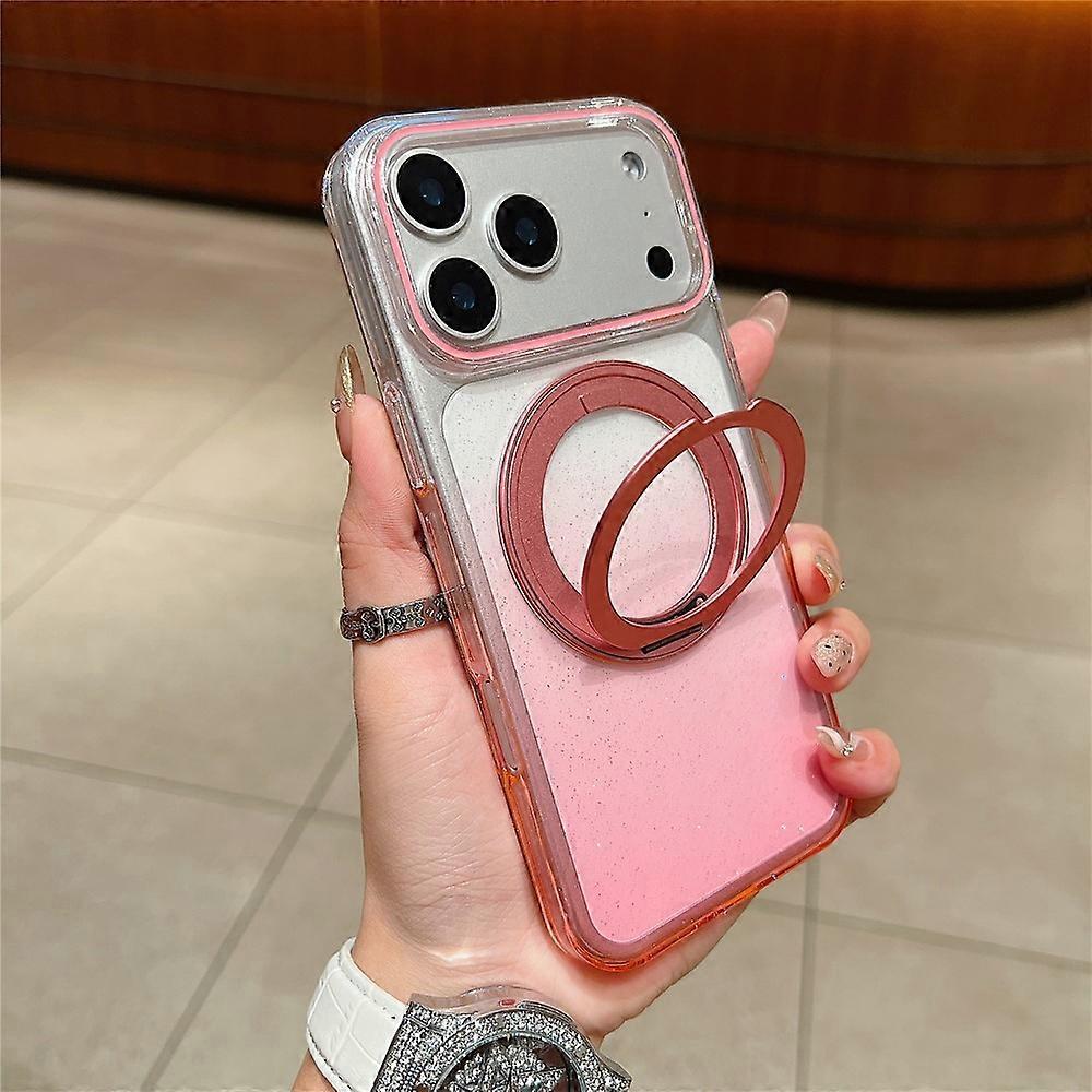 Compatible For iPhone 17 Pro Magnetic Case 360 Rotating Ring Kickstand Gradient Clear TPU Phone Back Cover