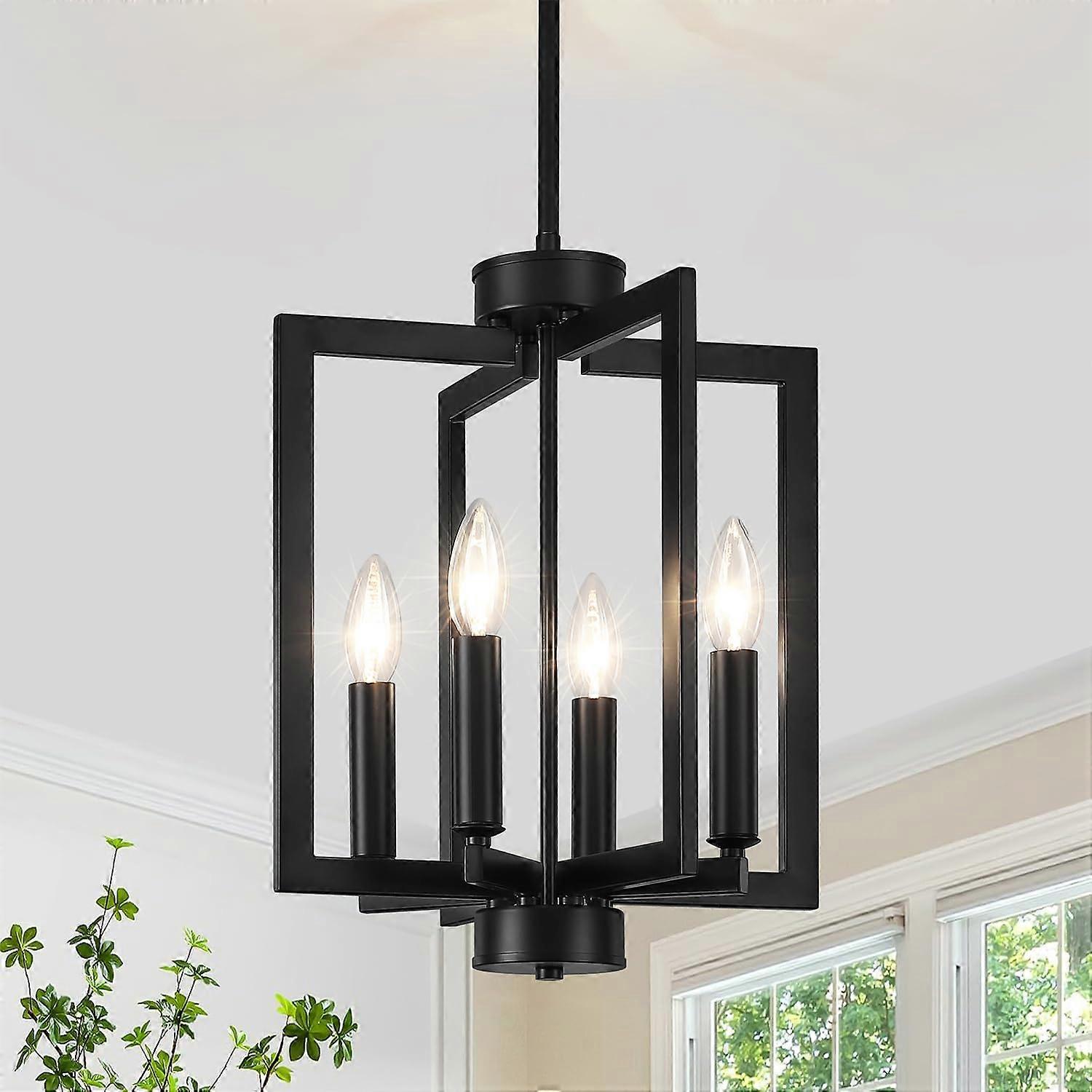 Modern 4 Light Black Chandelier with Adjustable Height for Dining Room Kitchen Island