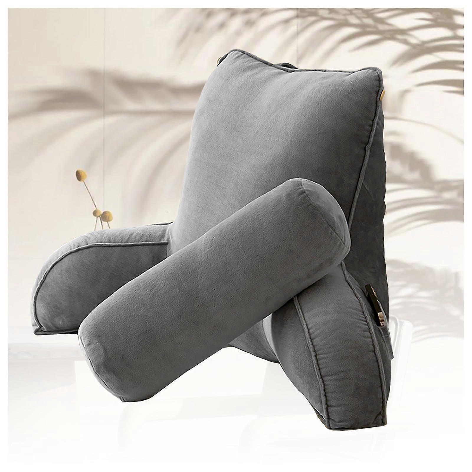Reading Pillow with Arms and Adjustable Neck Support, Ergonomic Backrest Pillow with Washable Cover, Grey