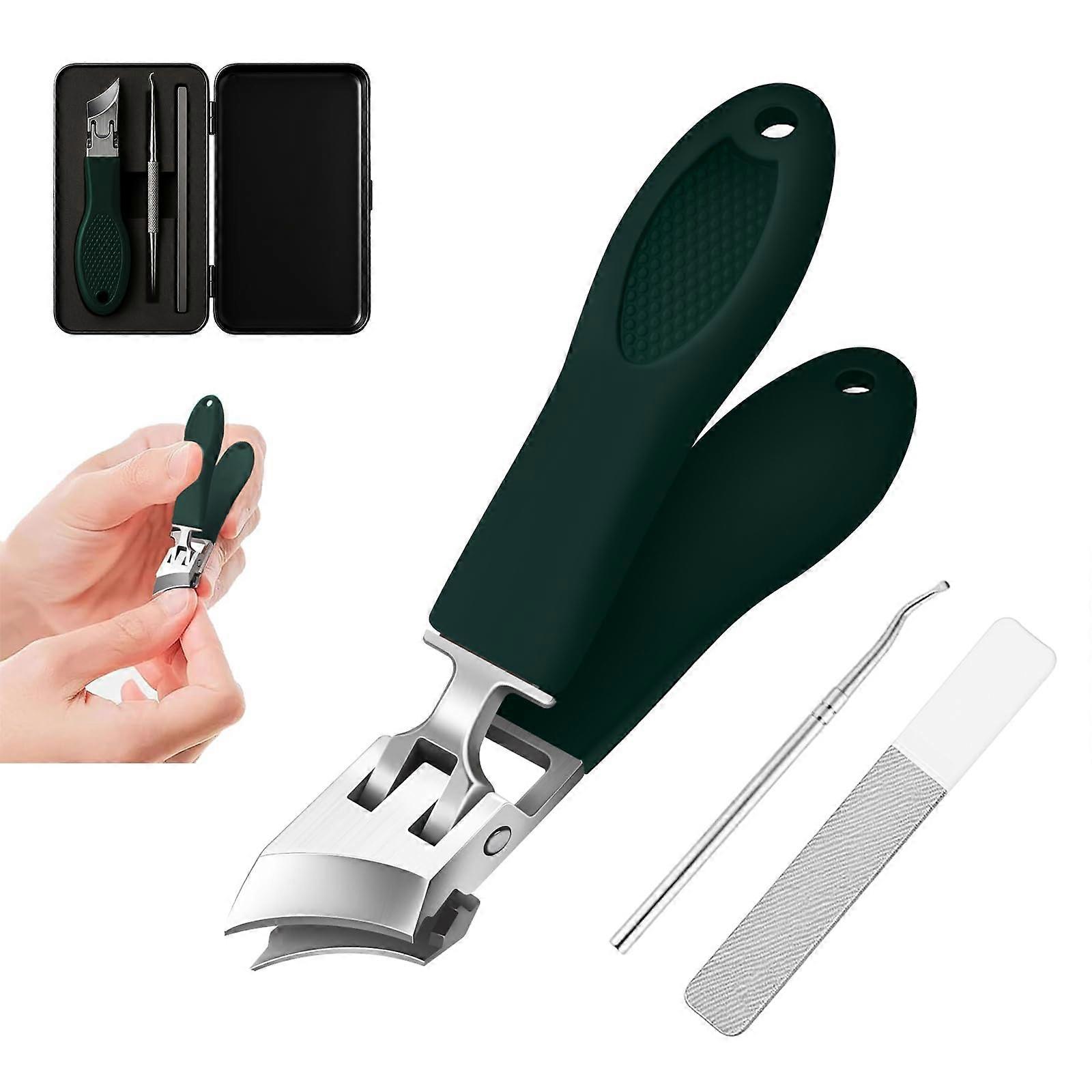 Ingrown Toenail Clipper with Precision Slanted Blade, Long Handle Wide Mouth Splashproof Green