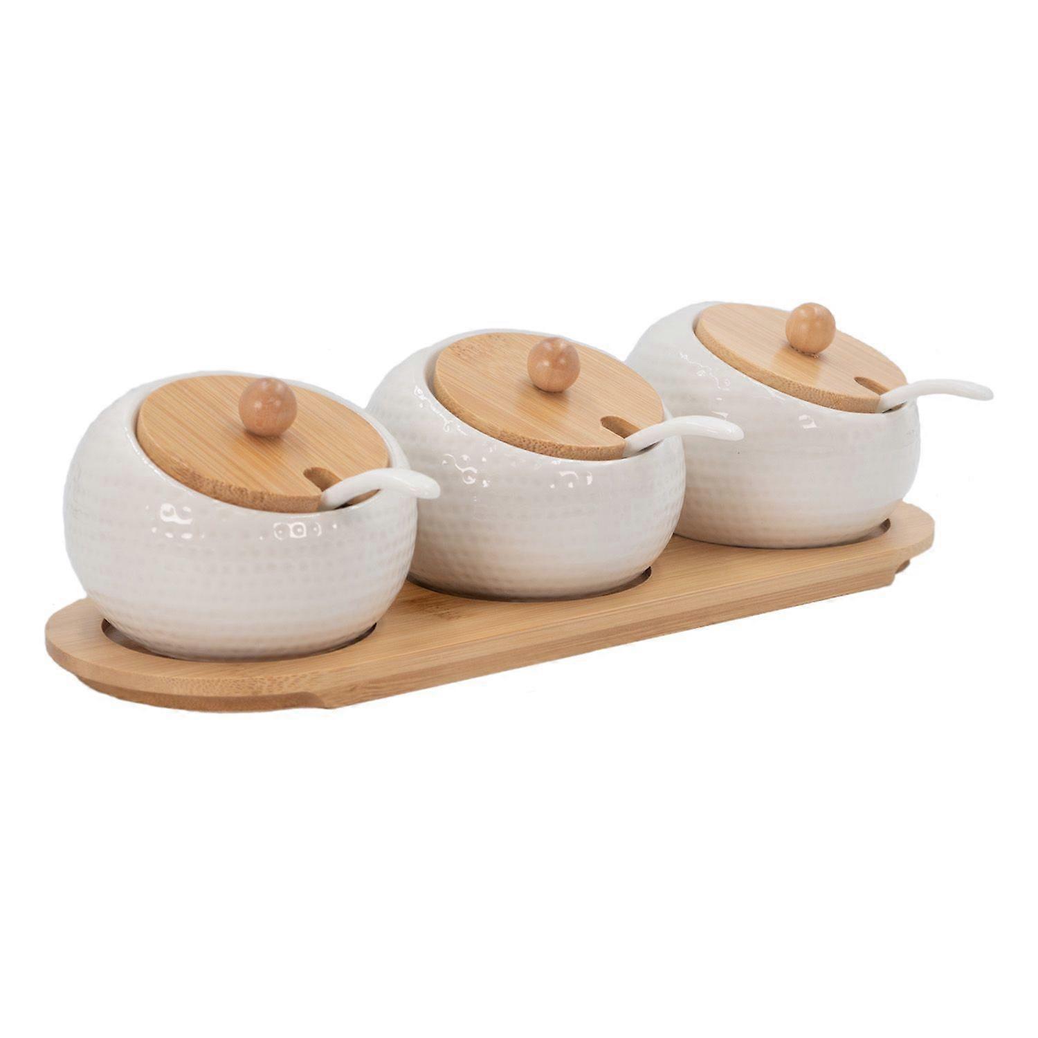 Spice Jars Porcelain Sugar Bowl with Lid and Spoon 28 x 9.5 x 8.5 cm (3 pcs. Set)