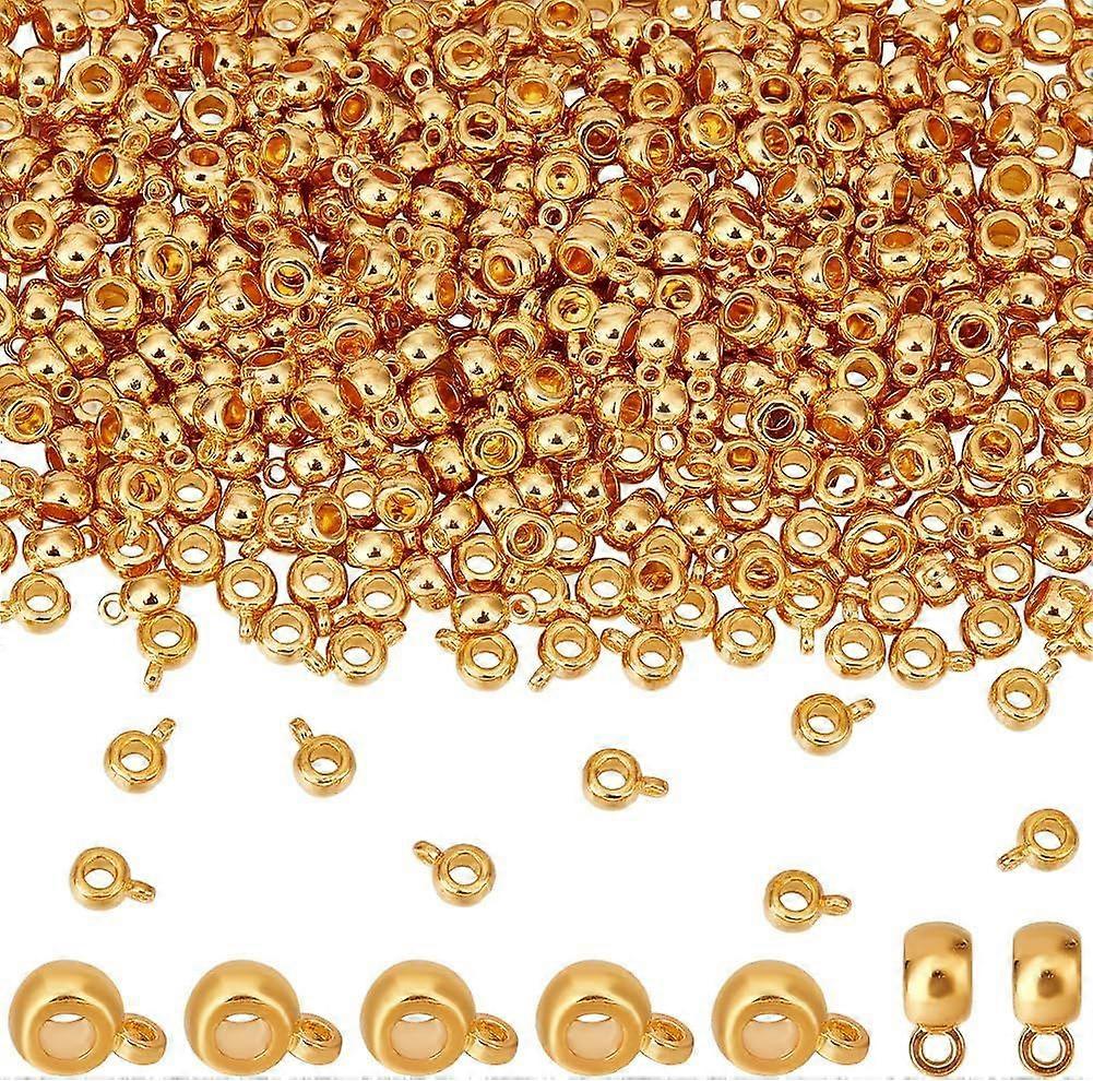 1 Box 400pcs Bail Tube Beads Gold Column Bail Beads European Style Golden Rondelle Connector Column Dangle Links Bead with Loops for Jewelry Making Ad