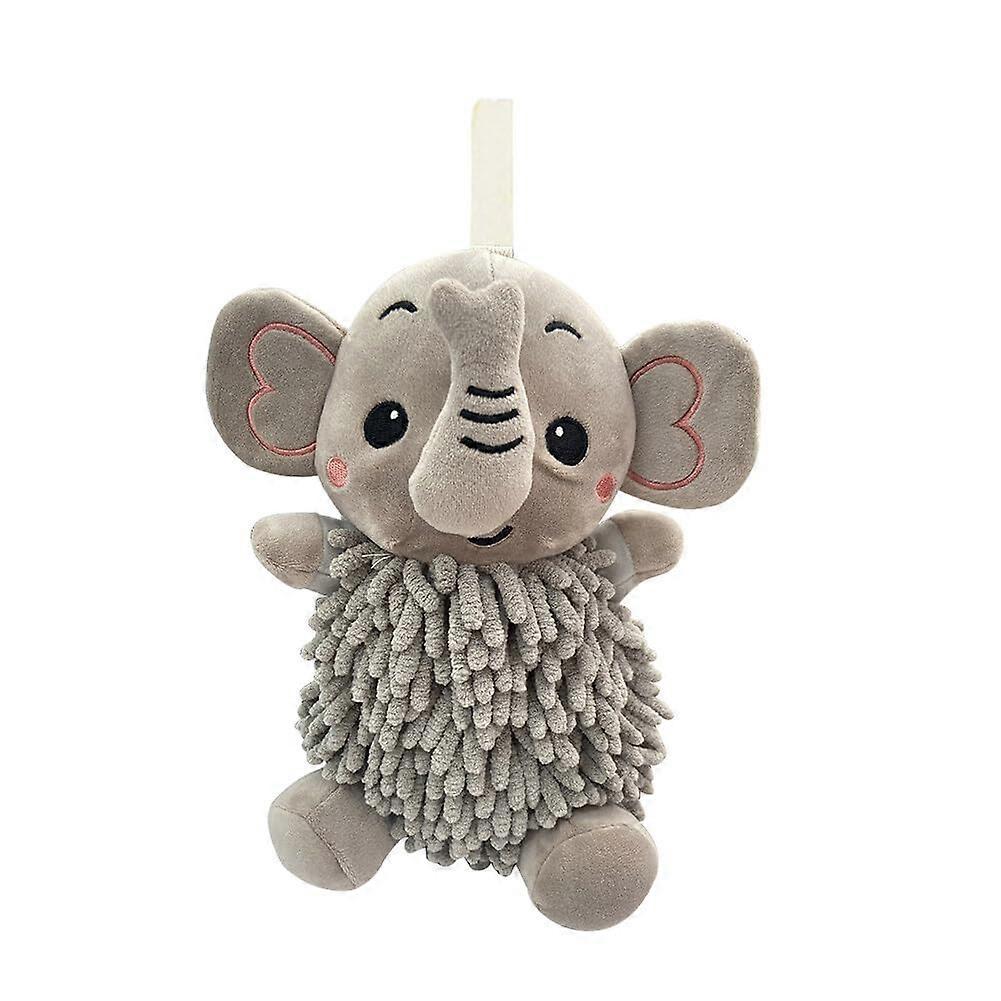 Chenille Hand Towel Plush Elephant with Hanging Loop, Soft and Absorbent for Bathroom and Kitchen