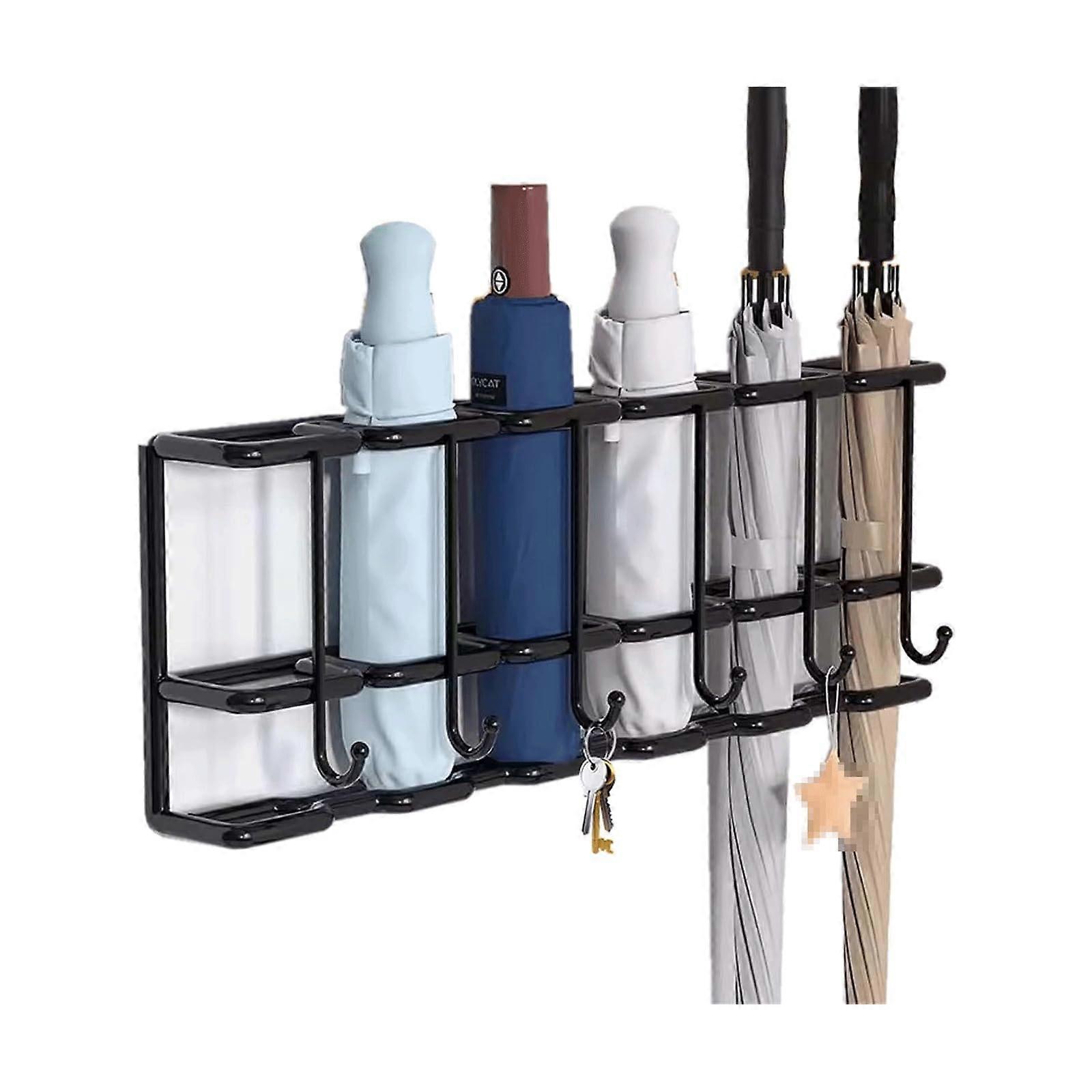 Wall Mounted Umbrella Stand with 4/6 Compartments Metal Holder Rack SpaceSaving Organizer for Home