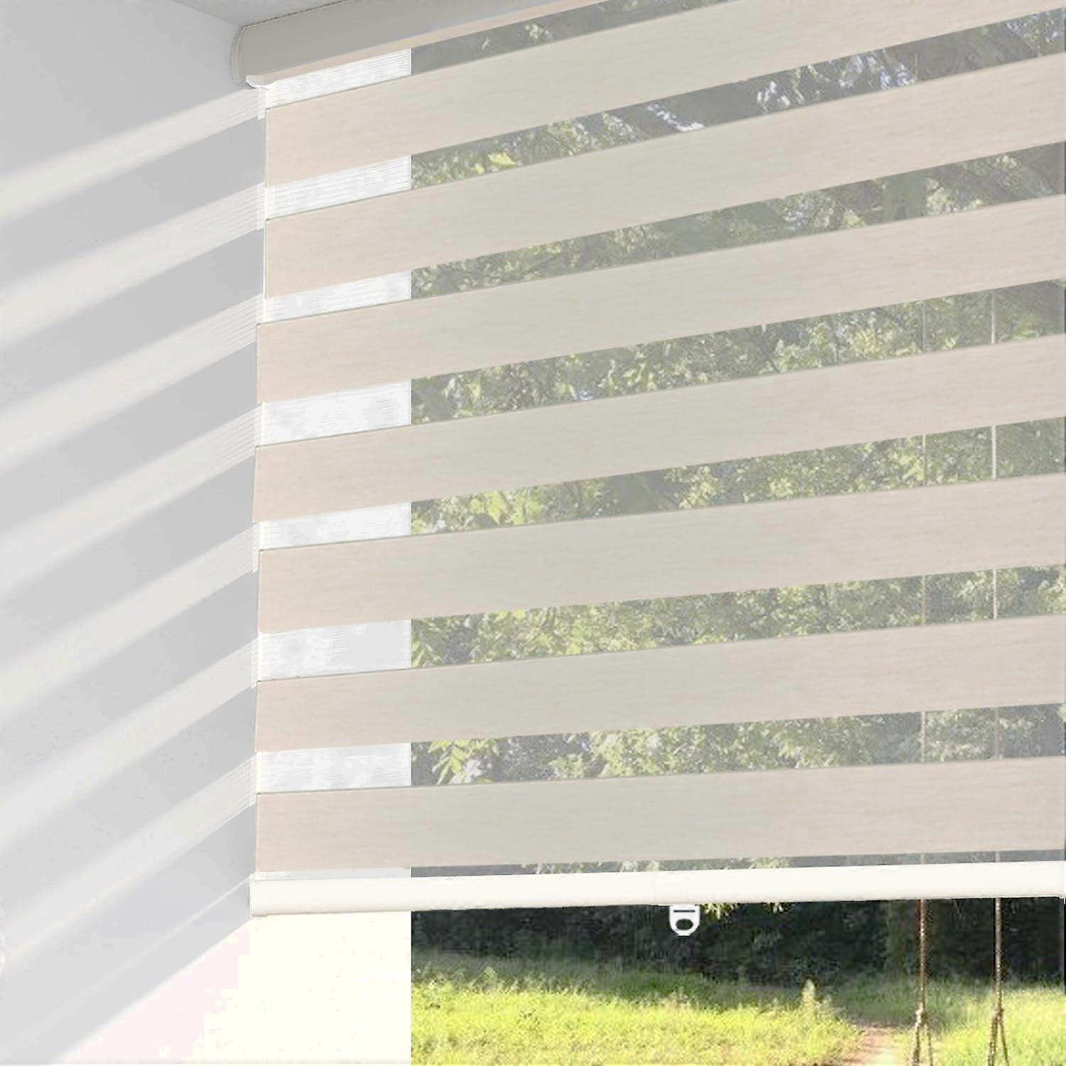 Cordless Zebra Blinds Cream DualLayer Light Filtering Window Shades for Privacy 21x72 Inch