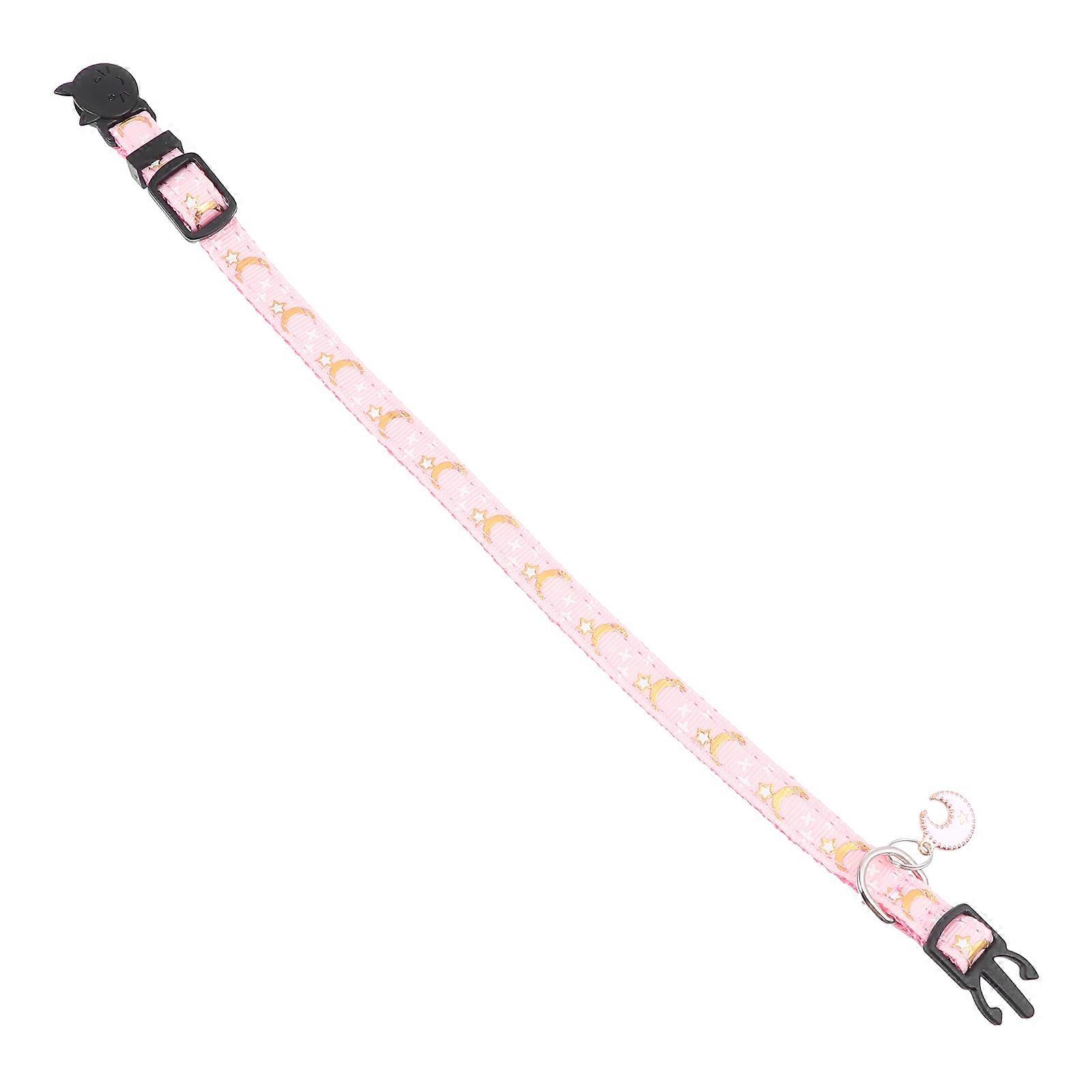 Adjustable Cat Collar with Moon and Star Pattern for Pet Pink Microfiber 0.63x12 Inch