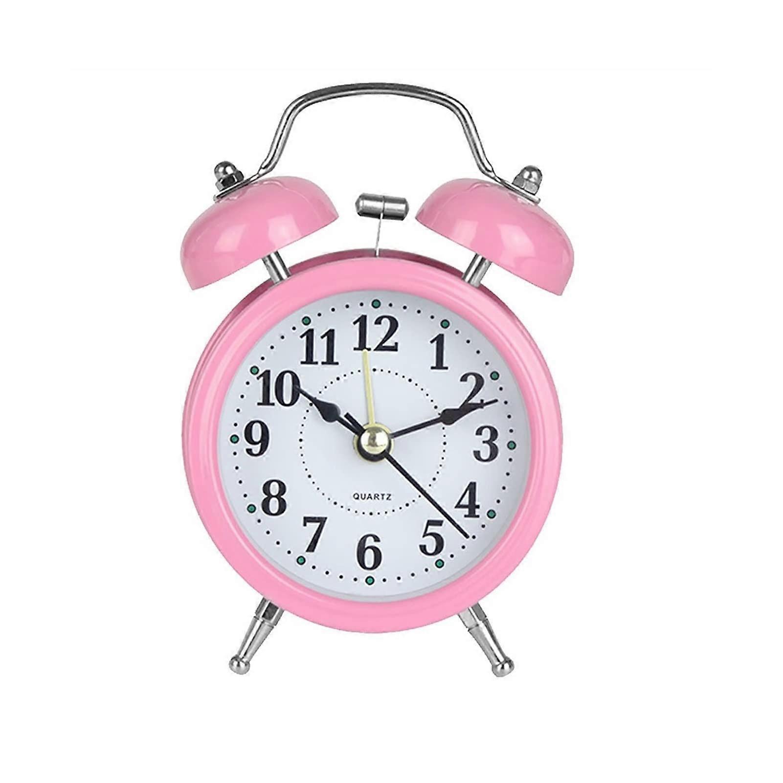 Retro Twin Bell Alarm Clock with Night Light, Silent Analog Metal Desk Clock for Bedroom and Office