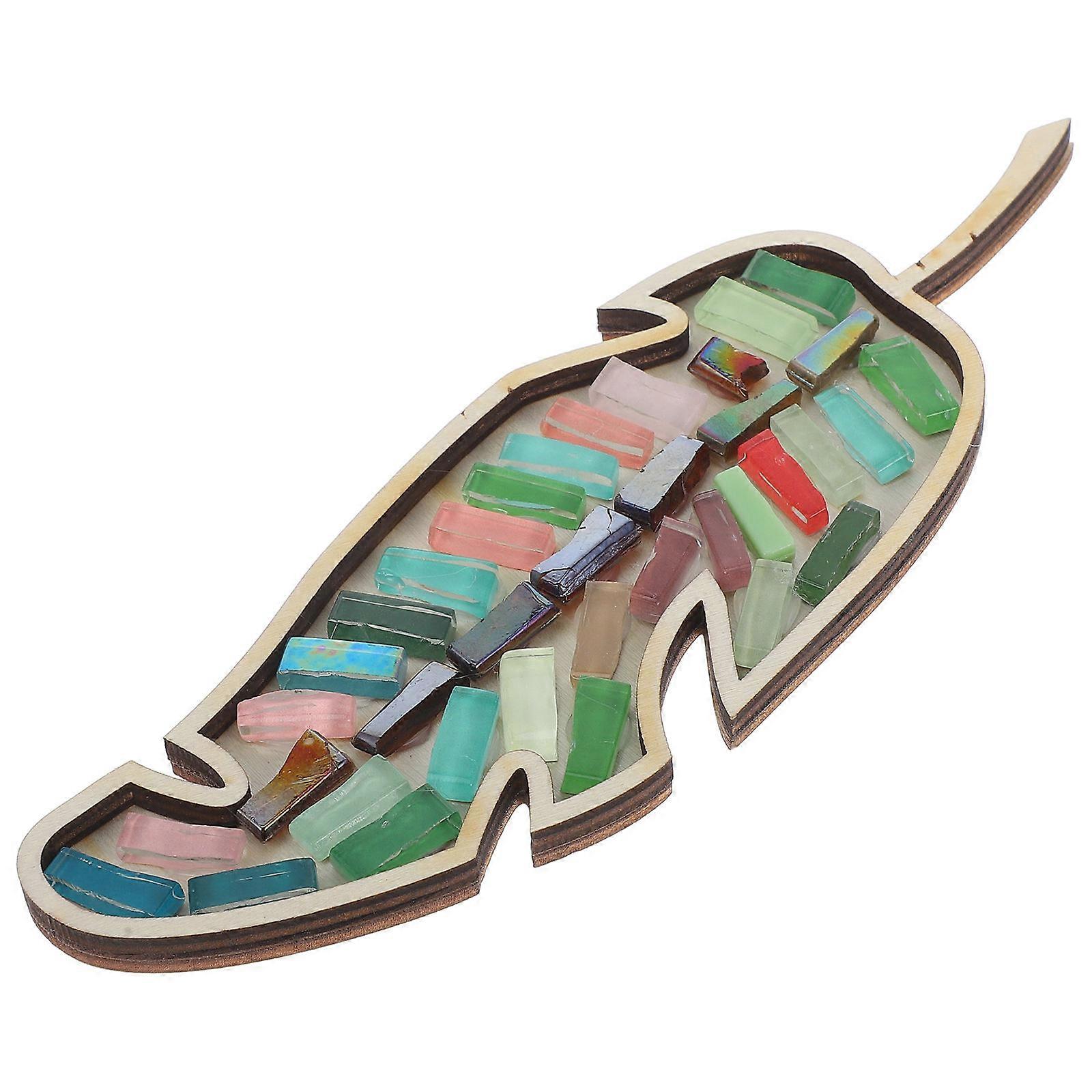 Mosaic Tool Kit Leaf Shaped Wooden Base for DIY Craft Projects