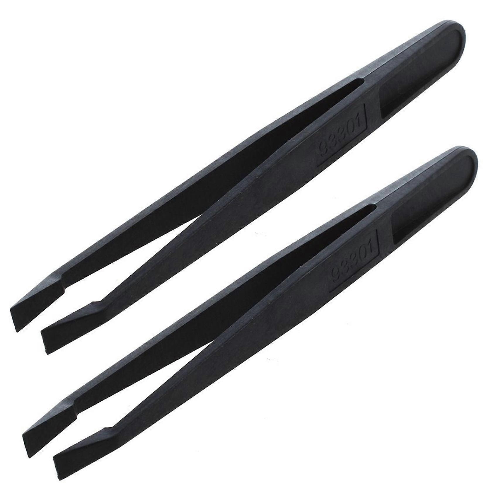 2X Manual Tool Black Plastic Flat Tip Anti-Static Tweezers