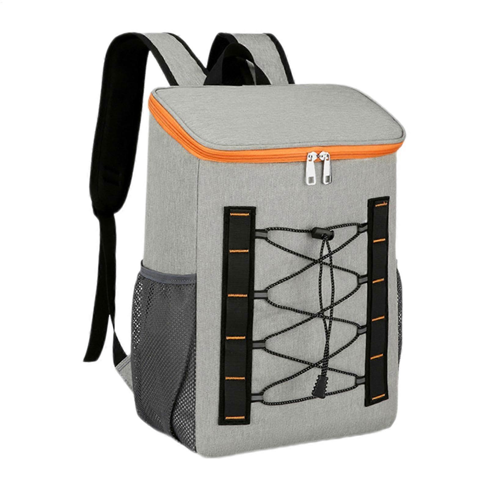 Insulated Cooler Backpack with Tableware Set, Large Capacity for Camping, Travel, Gray and Orange