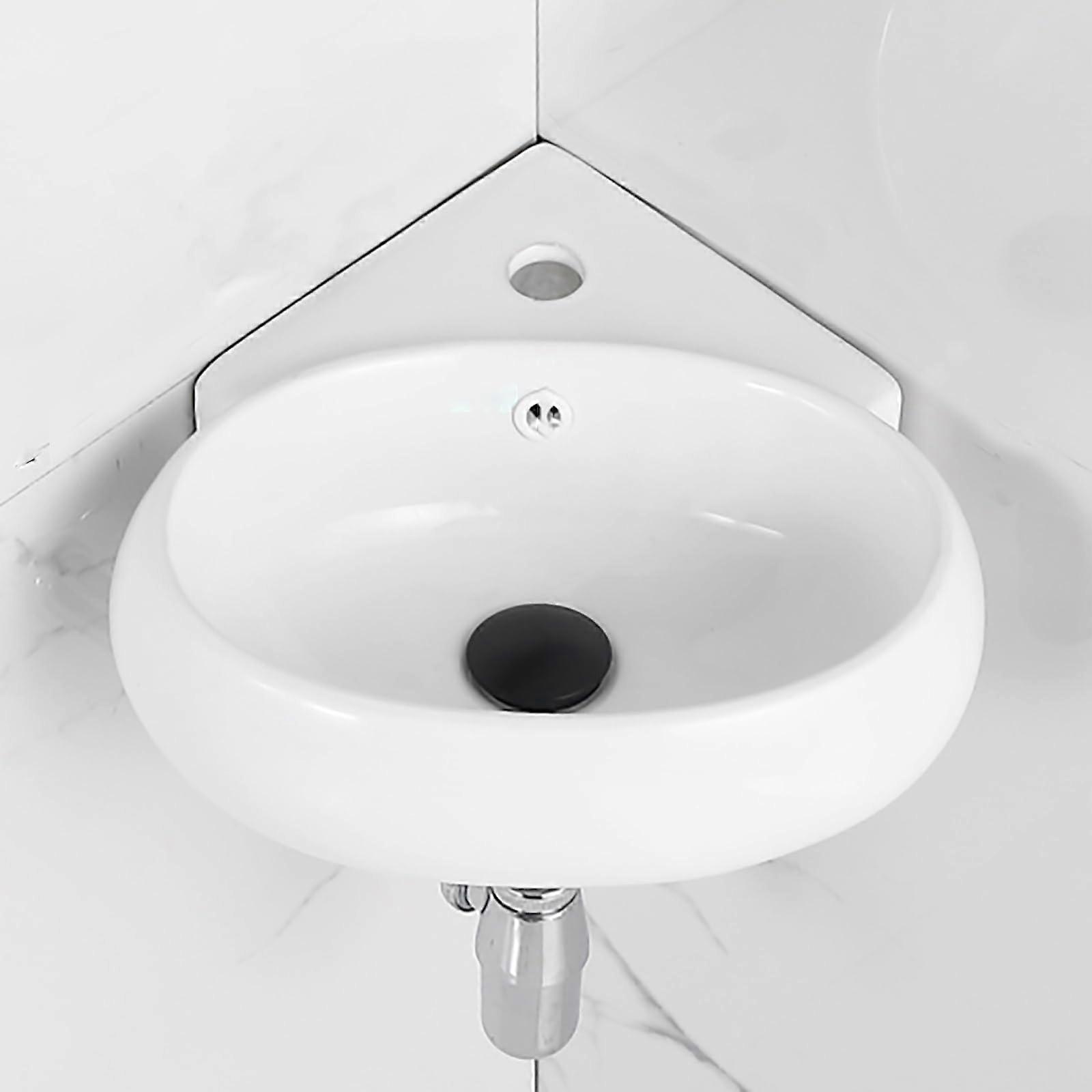 Small Corner Ceramic Bathroom Sink, Wall Mounted Oval Vanity Sink with Overflow, White 36cm