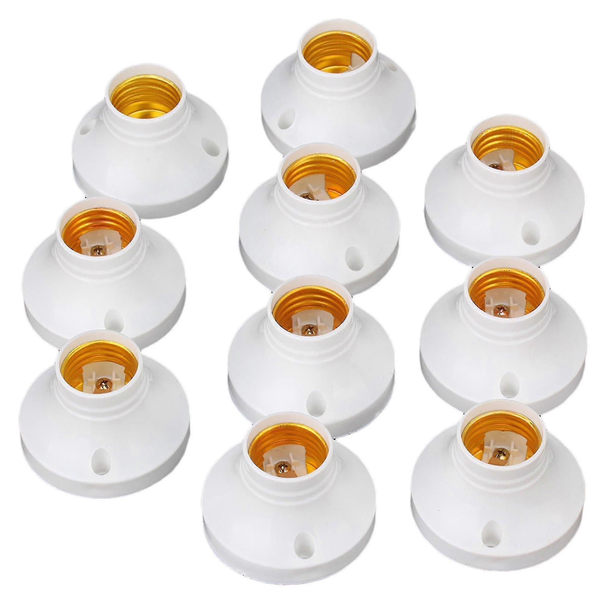 10pcs E27 Round Plastic Socket Holder Base Compatible With E27 Screw Light Lamp Bulb Ac 220v