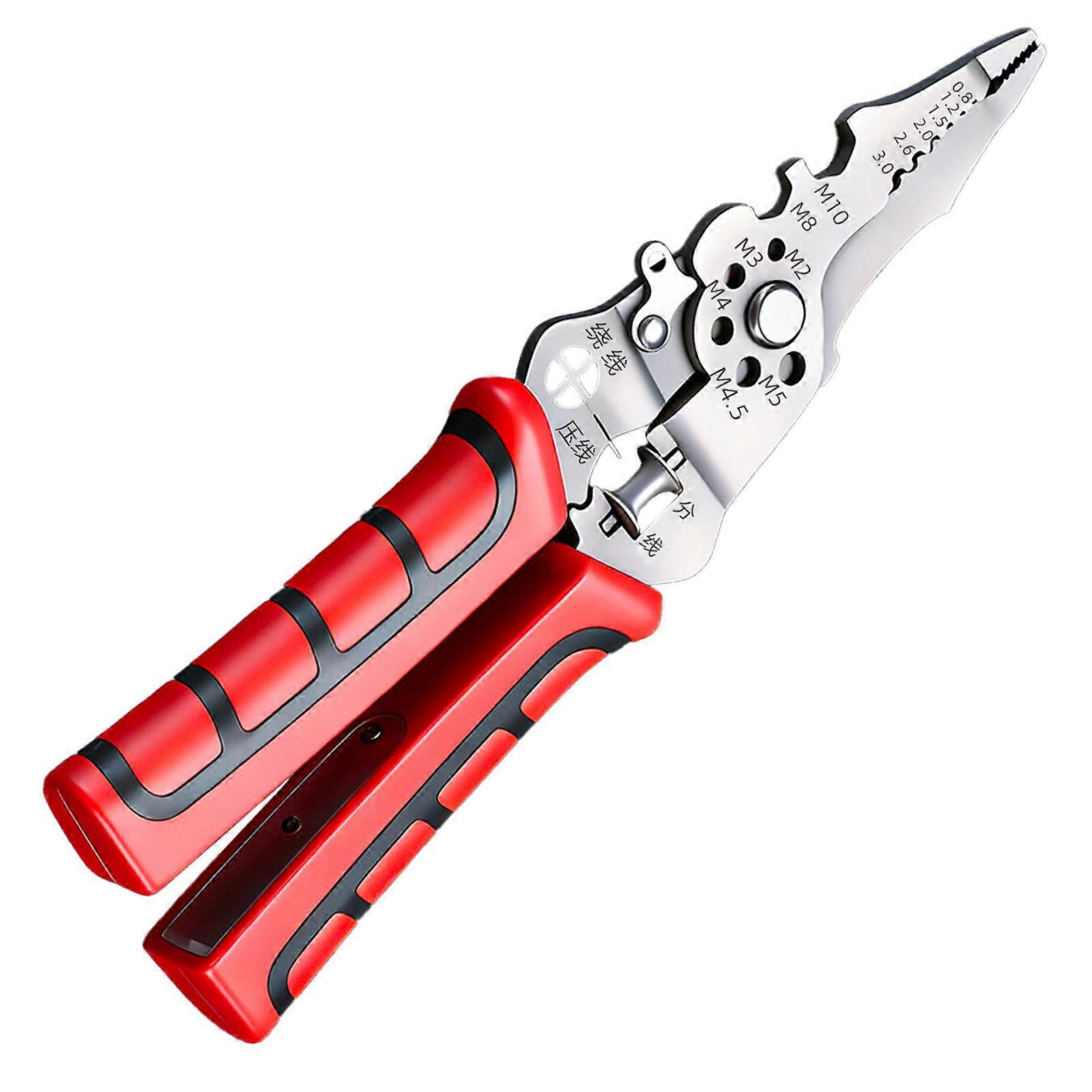 Professional Voltage Detector Wire Stripper Pliers Multifunction Tool for Various Wire Size Featuring Comfortable Grip  Red