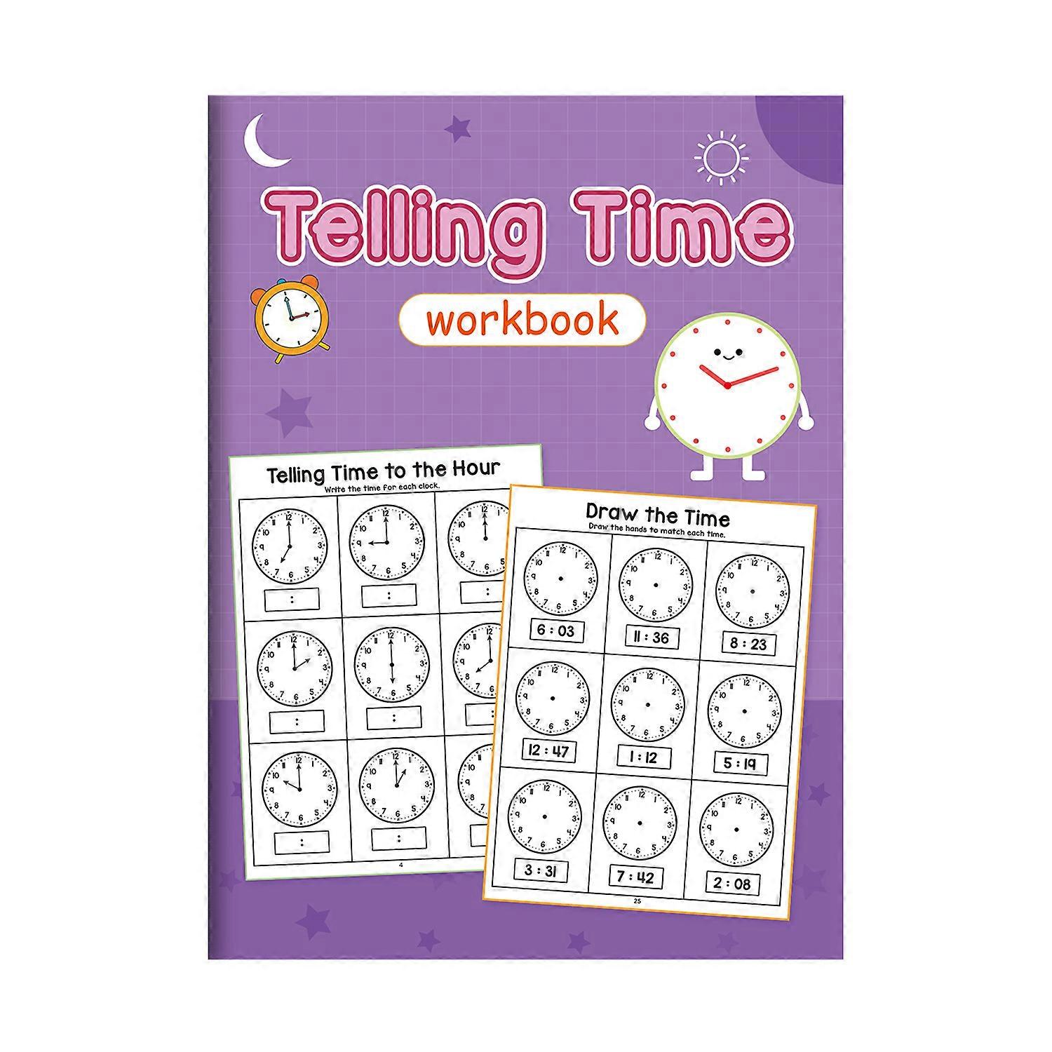 32 Pages A4 Size Telling Time Practice Workbook Children's Clock Cognition Time Learning Book Interactive Cognitive Book