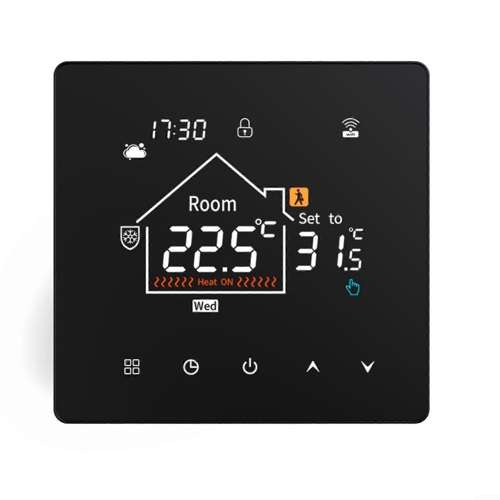 WiFi Smart Thermostat for Underfloor Heating, Programmable Touchscreen, Tuya Smart Life Compatible, 7Day Schedule, Adjustable Brightness, Black