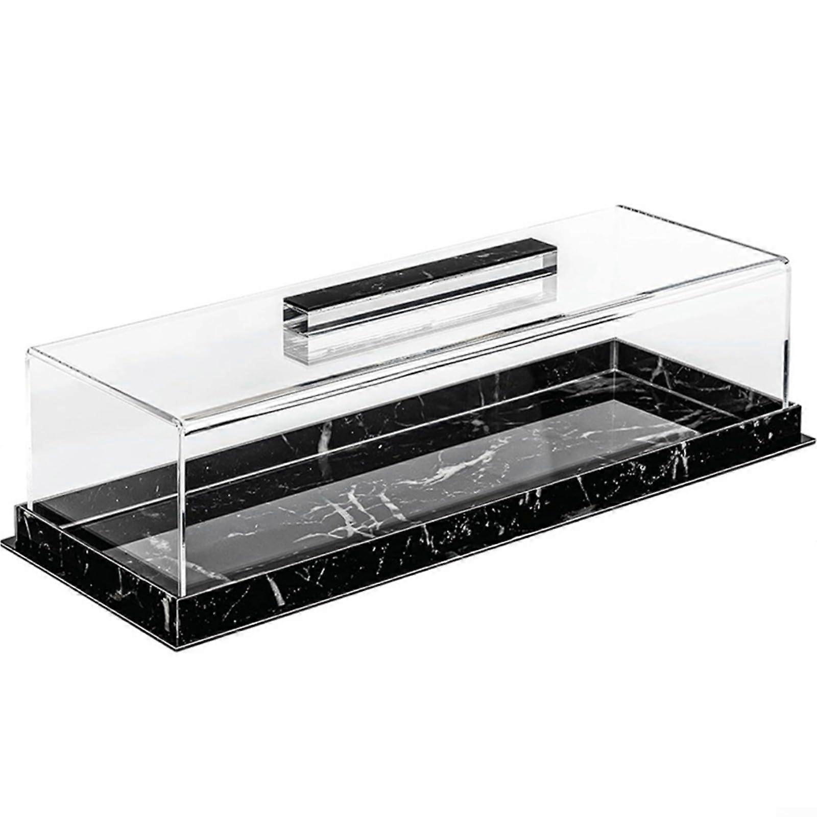 Acrylic Serving Tray with Lid and Handle, Marble Base Cupcake Display Stand Keeps Desserts Fresh