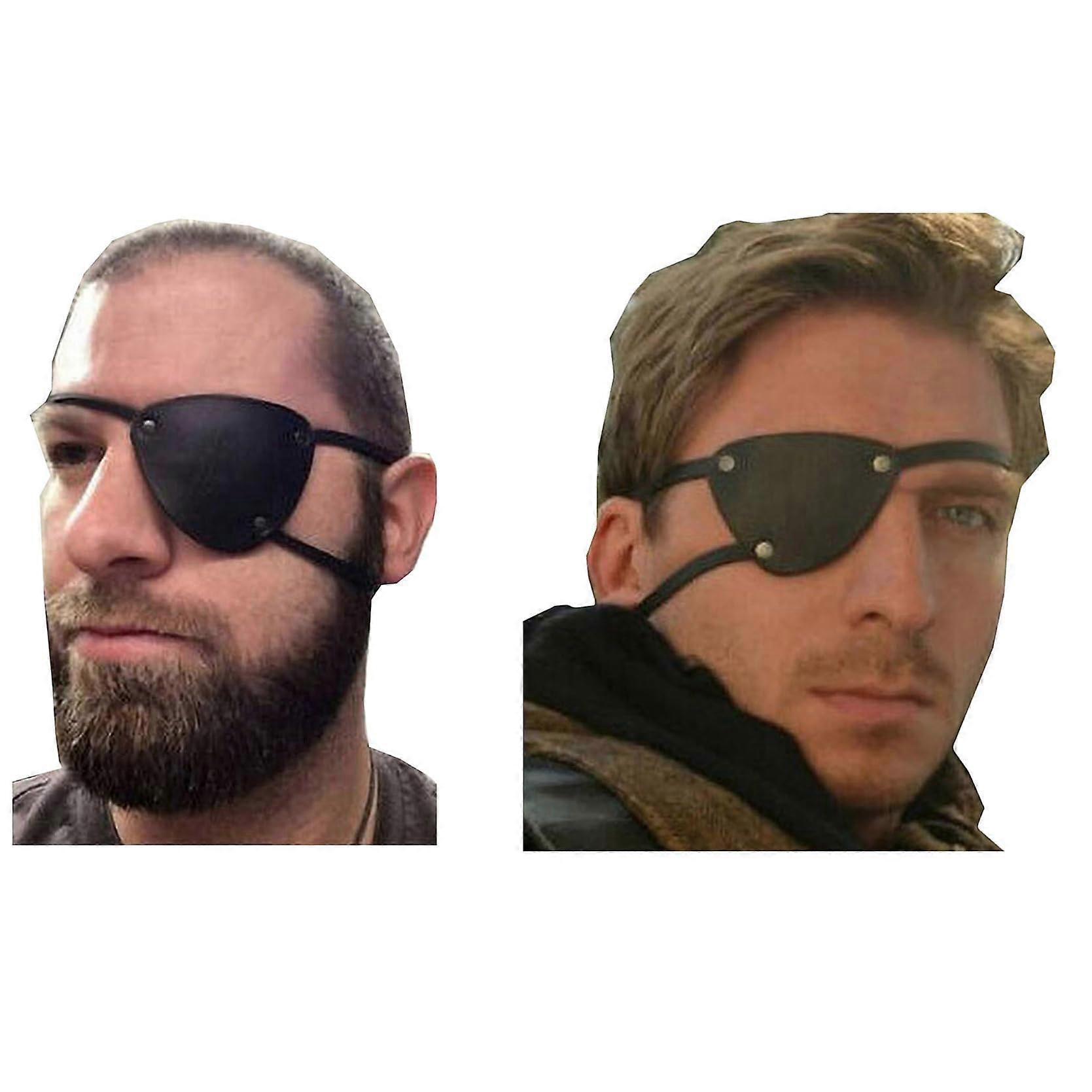 PU Leather Pirate Eye Patch Pair Adjustable Black Steampunk Costume Accessory for Adults