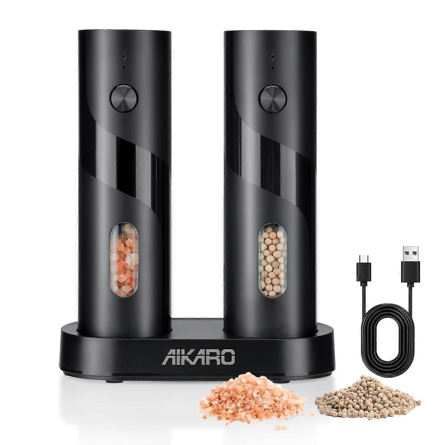 Electric Salt and Pepper Grinder Set with Rechargeable Base, Adjustable Coarseness and LED Light Ref:2970