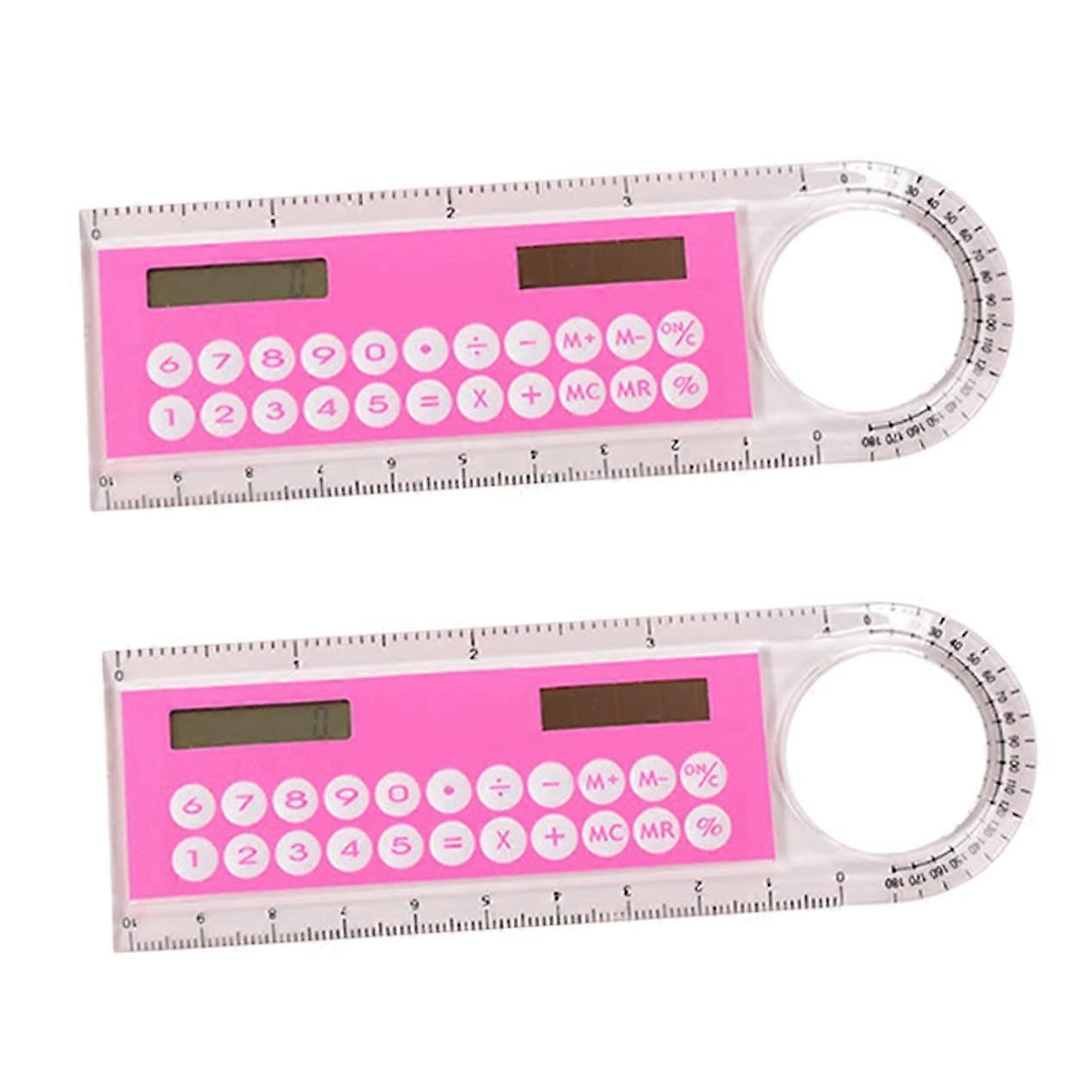 2pcs 10cm Mini Ruler Calculator 2 in 1 Design for School Students Compact Digital Pink