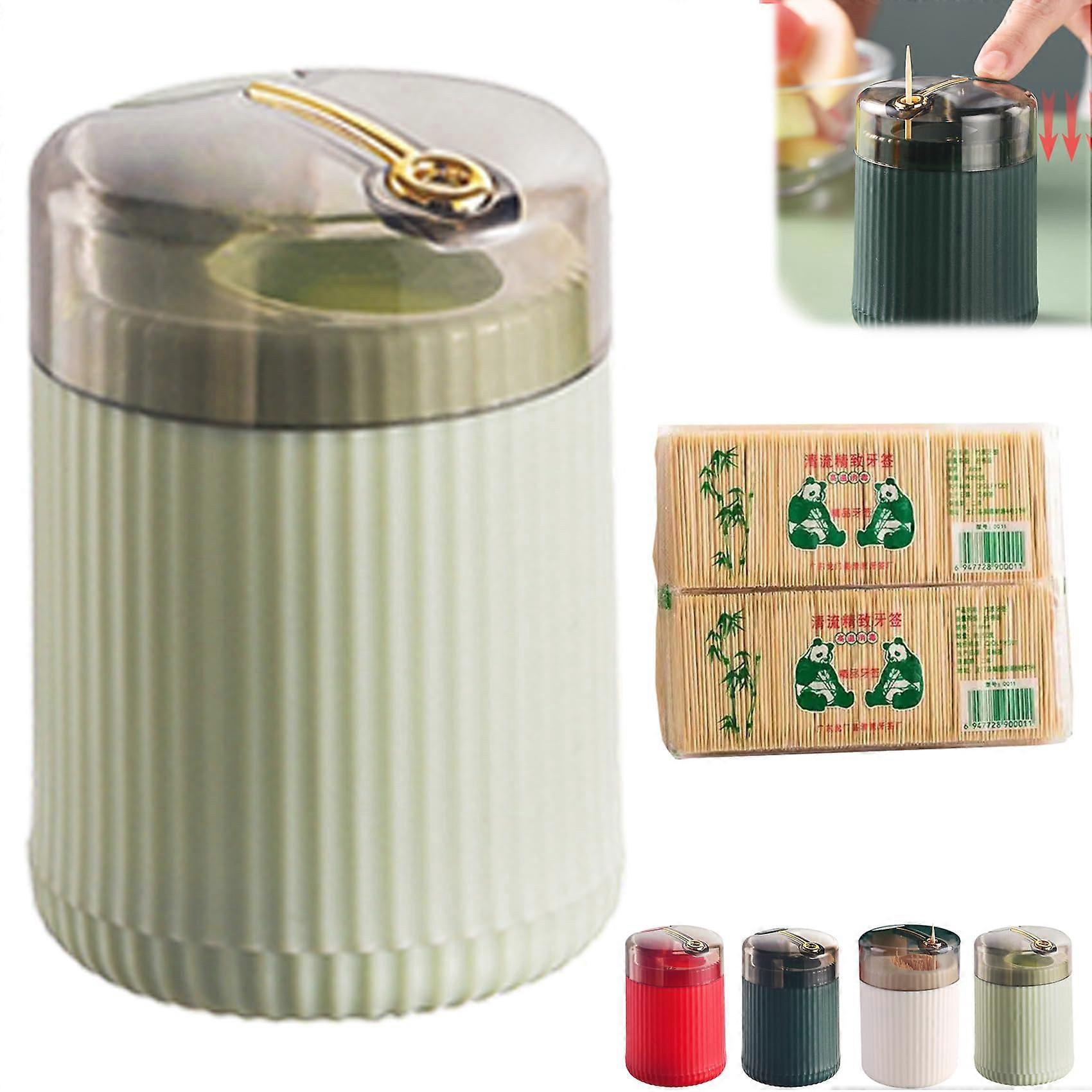 Automatic Toothpick Dispenser with OneTouch Pop Up, Dustproof Lid, NonSlip Base, Light Green