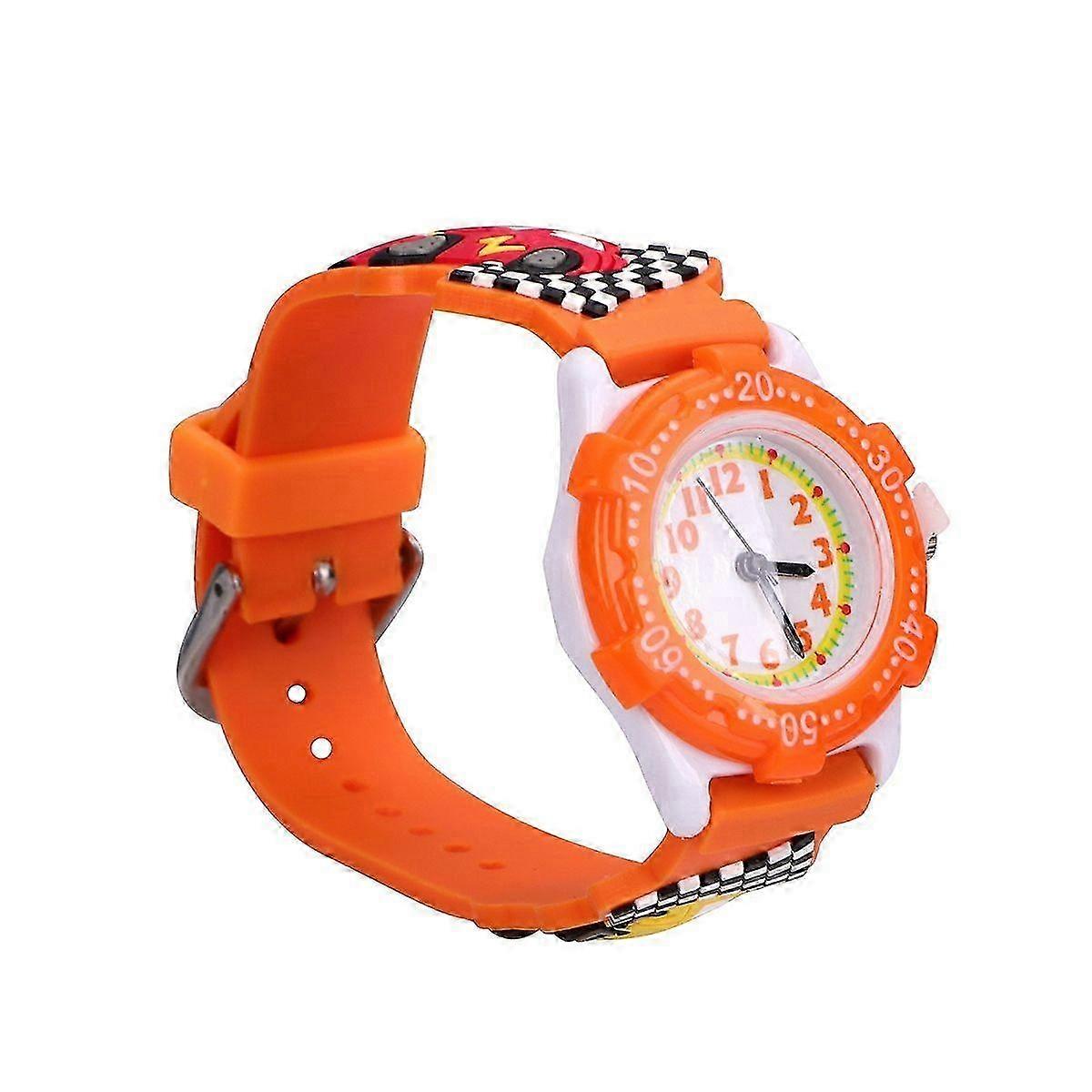 Orange Cartoon 3D Waterproof Kids Watch with Car Pattern