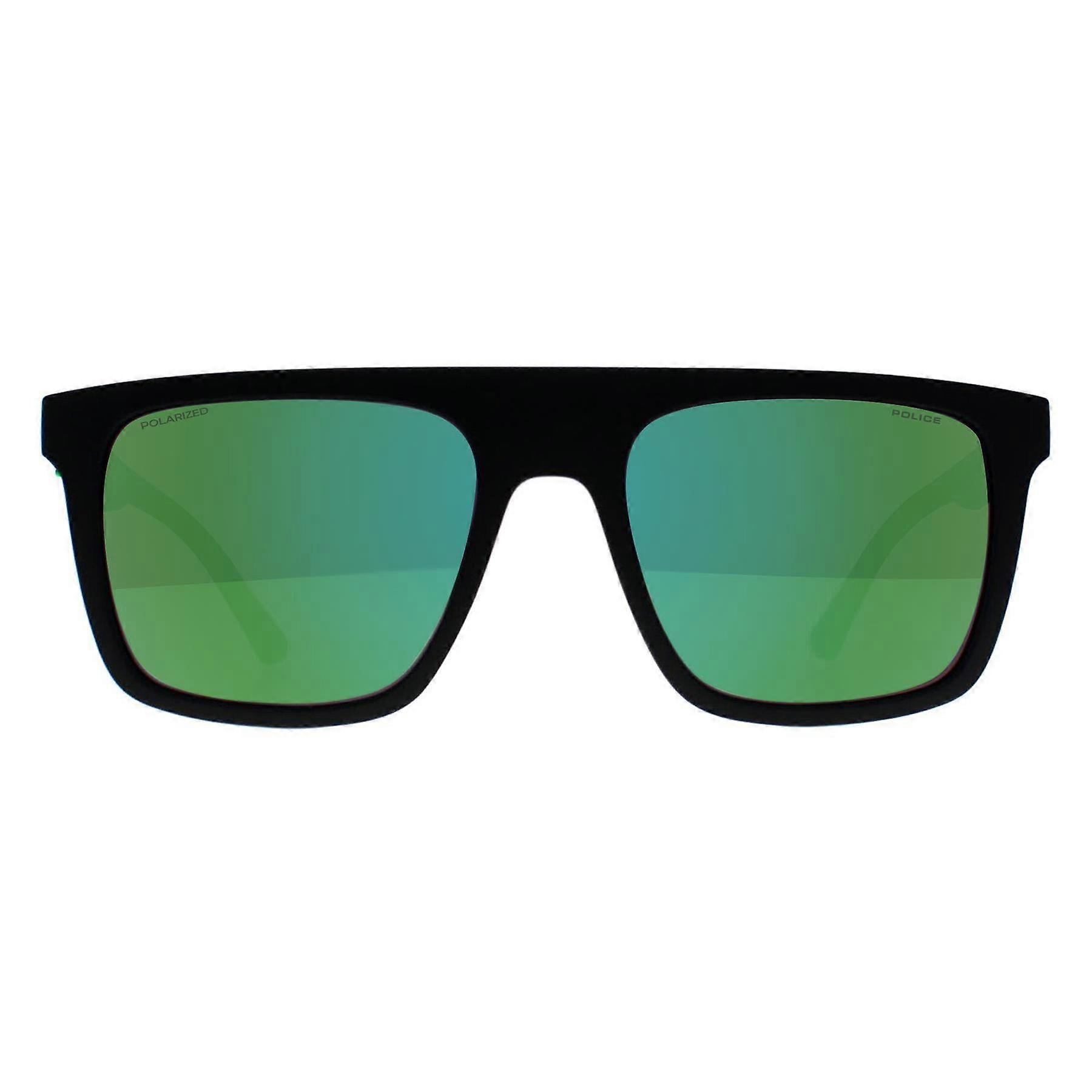 Police Sunglasses SPLF61 Beyond Lite 2 U28V Matte Black Smoke Green Mirror