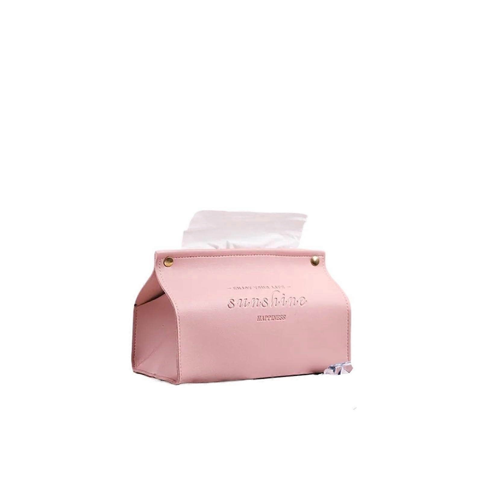 PU Leather Tissue Box Cover Waterproof Rectangular Holder with NonSlip Base Pink Foldable Design