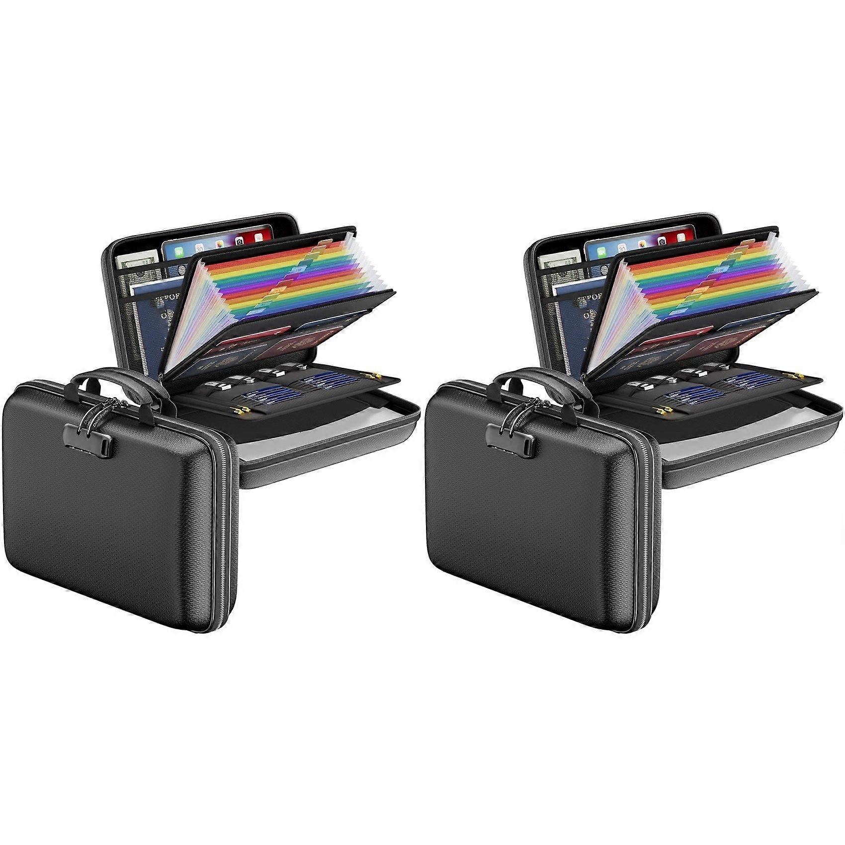 2X Fireproof File Organizer with Lock, Hard-Shell Case Fireproof Document Box with 13 Accordion File Folder