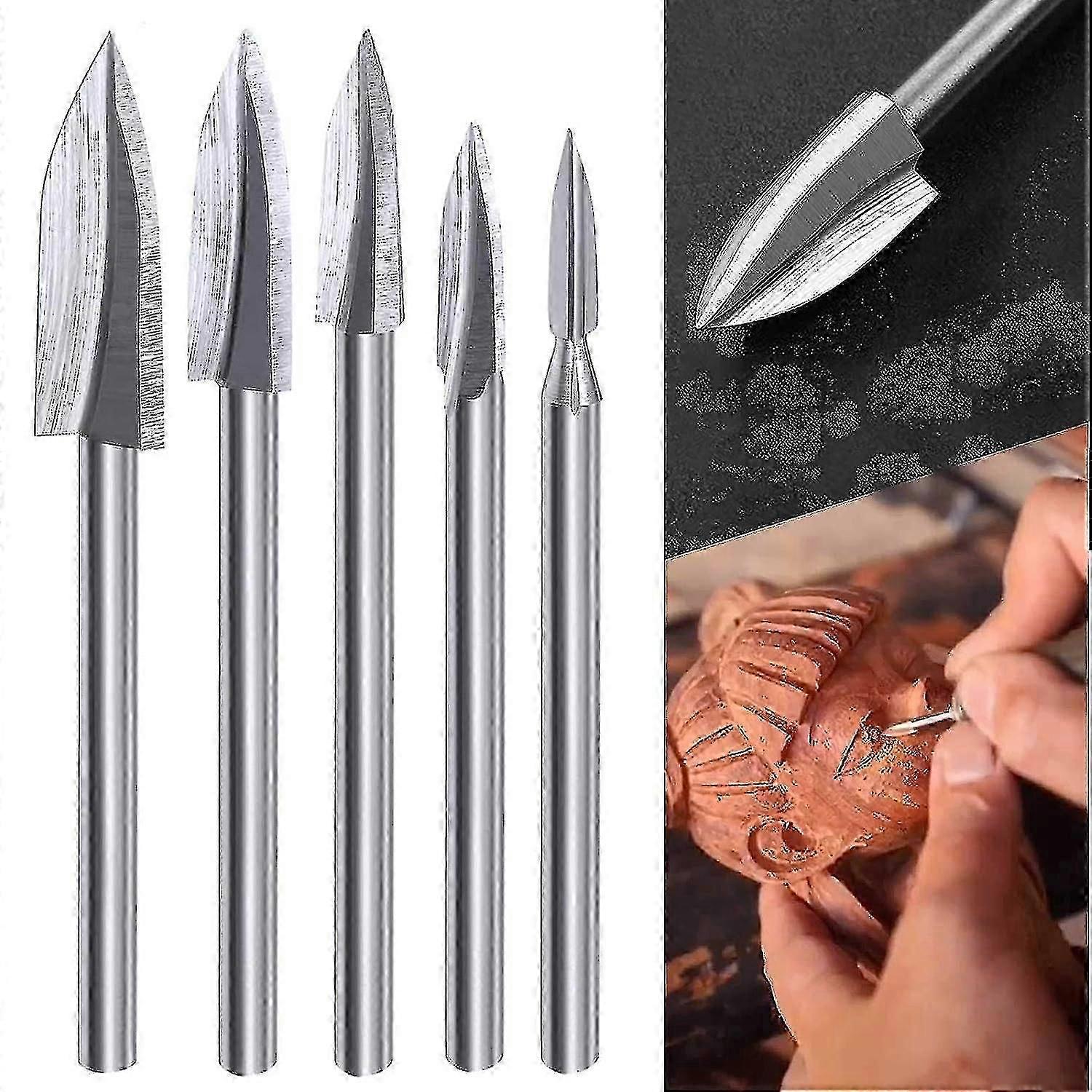 Wood Carving Rotary Tool Bit Set, 5 Pieces Wood Carving Drill Bits With 1/8 Inch Shank For Diy, Woodworking, Engraving, Carving, Drilling And San