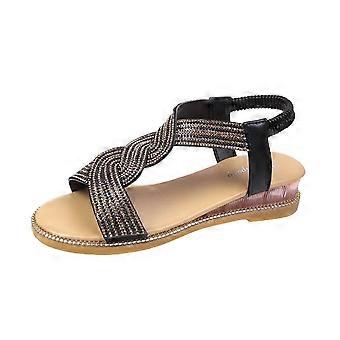 Sorte damesandaler Dame Sommer Krystal Bling Kilehæl Strandsko Romerske Sandaler 4.5(35)