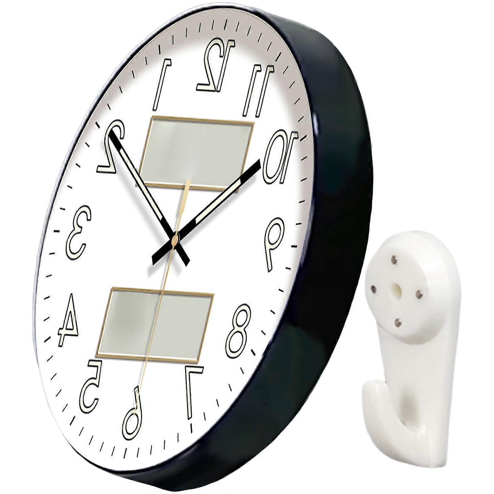 Auto Illuminated Wall Mounted Clock Quiet Operating Temperature Humidity Display Round Shape