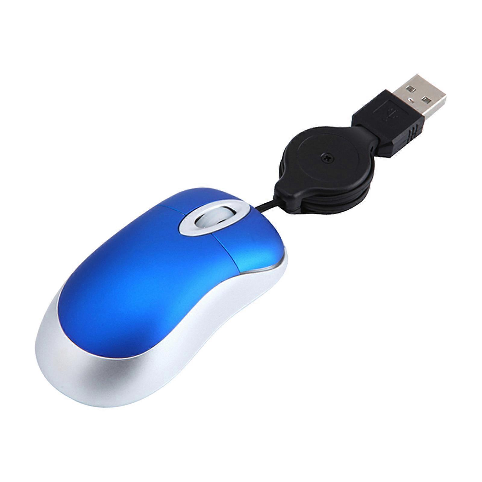 Mini USB Mouse Telescopic Wired Mouse for Computer Use Blue