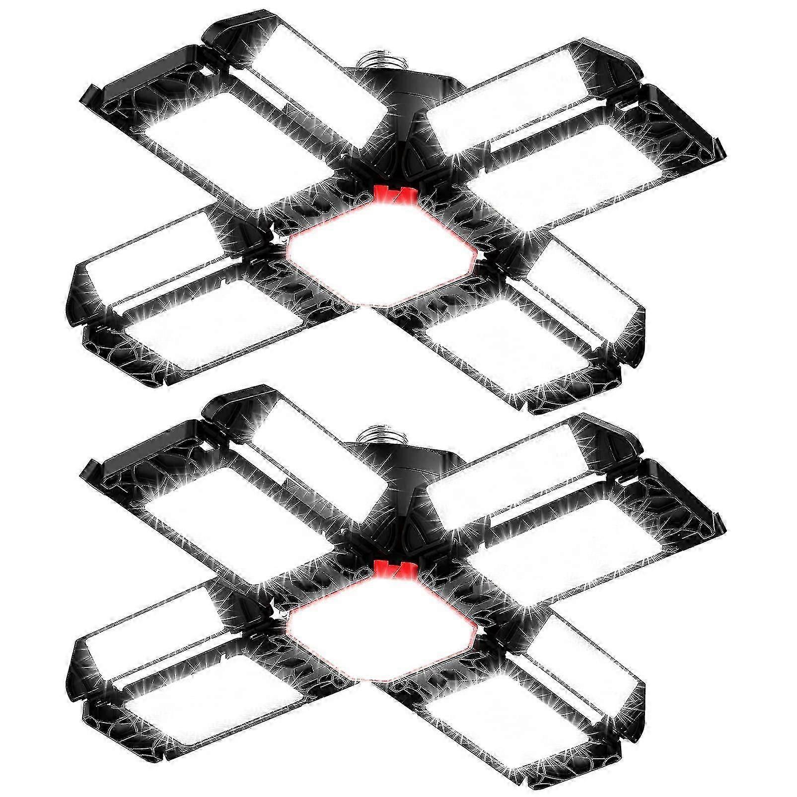 LED Workshop Lamp Garage Lighting 2 PCS, Deformable Ceiling Light with 12 Adjustable Panels - E26 / E27 Bay Light for Cellar Store Workshop