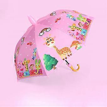 Kids Fully Automatic and Dual Use Cute Cartoon Animal World Long Handle Umbrella