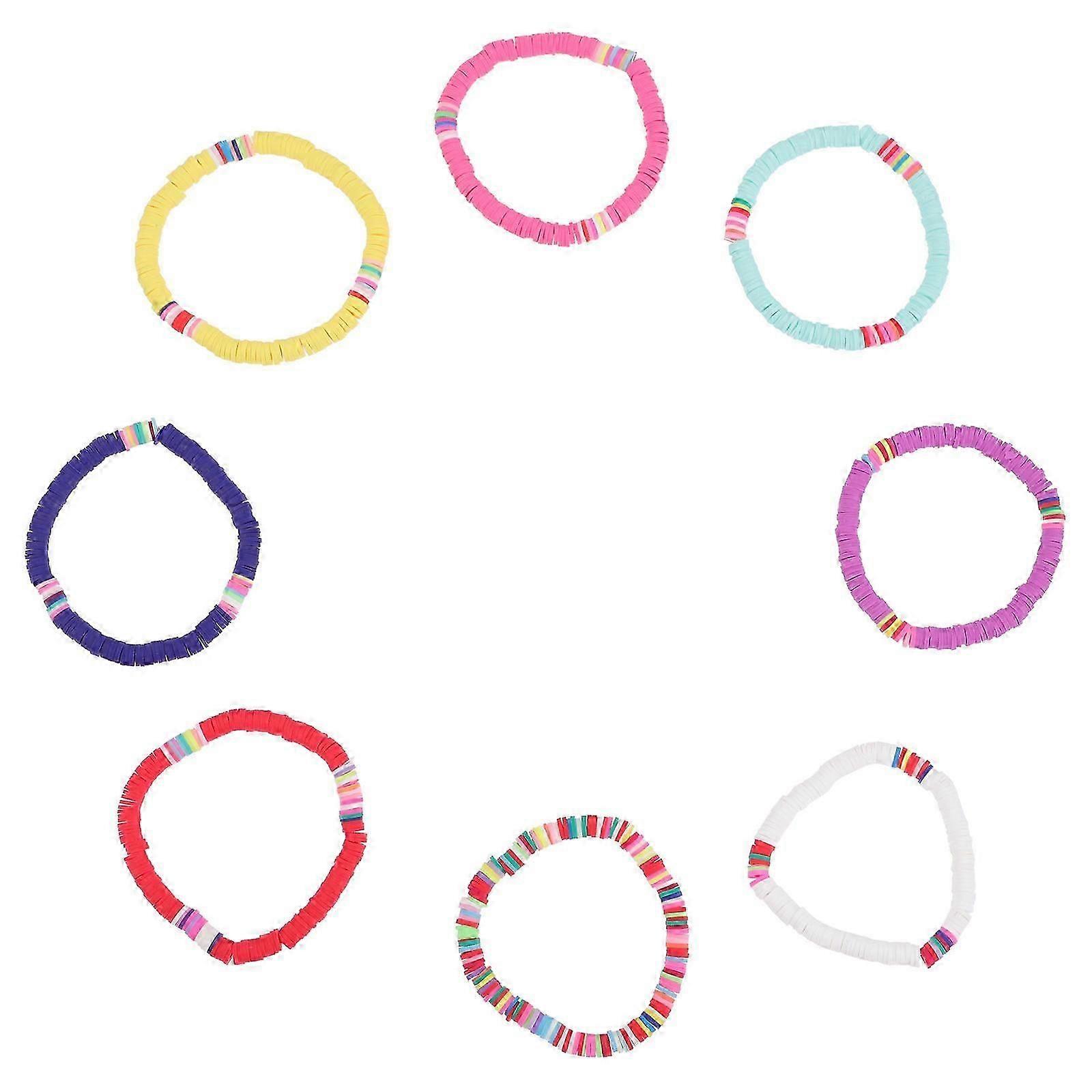 Clay Bead Bracelets for Women 8Pcs Stackable Summer Elastic Bracelets