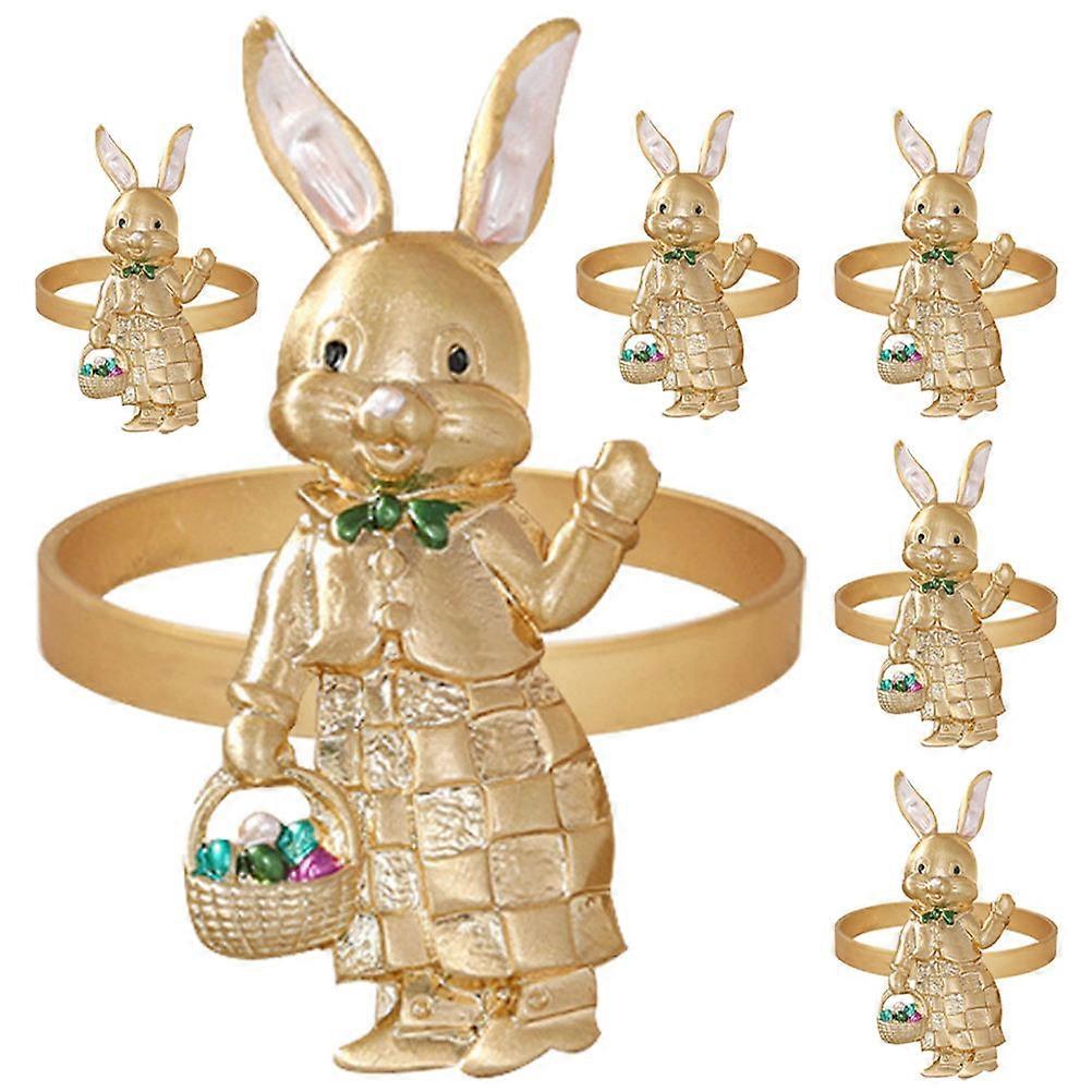 Rabbit Napkin Ring Holder for Easter Dinner with 6Pcs Decorative Set
