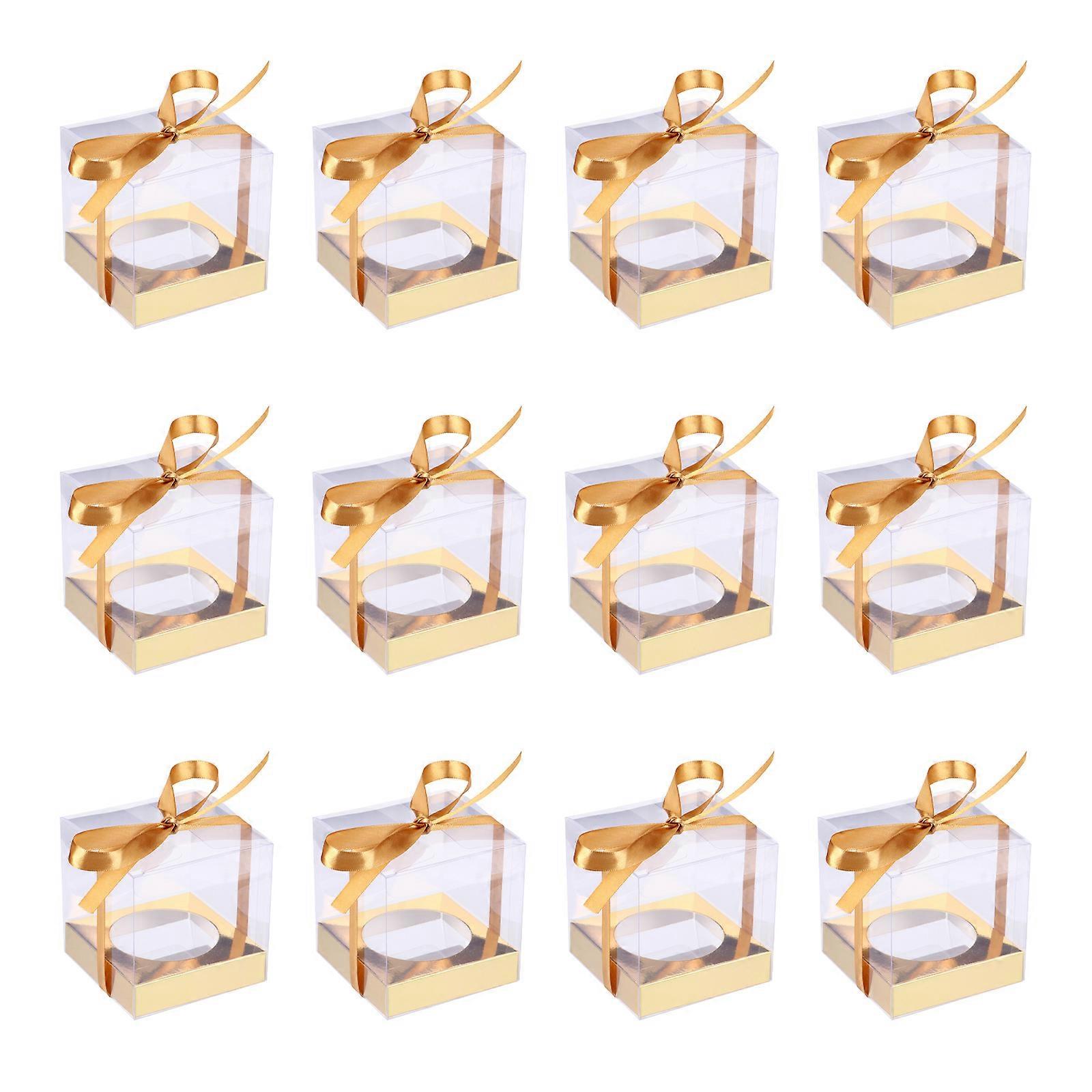 12pcs Transparent Cake Boxes PVC Cake Packaging Boxes Organizers with Ribbon