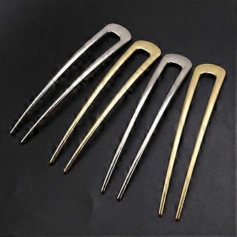4 Pack Simple Metal U Shaped Hair Pin Fork Sticks 2 Prong Updo Chignon Pins,silver And Gold