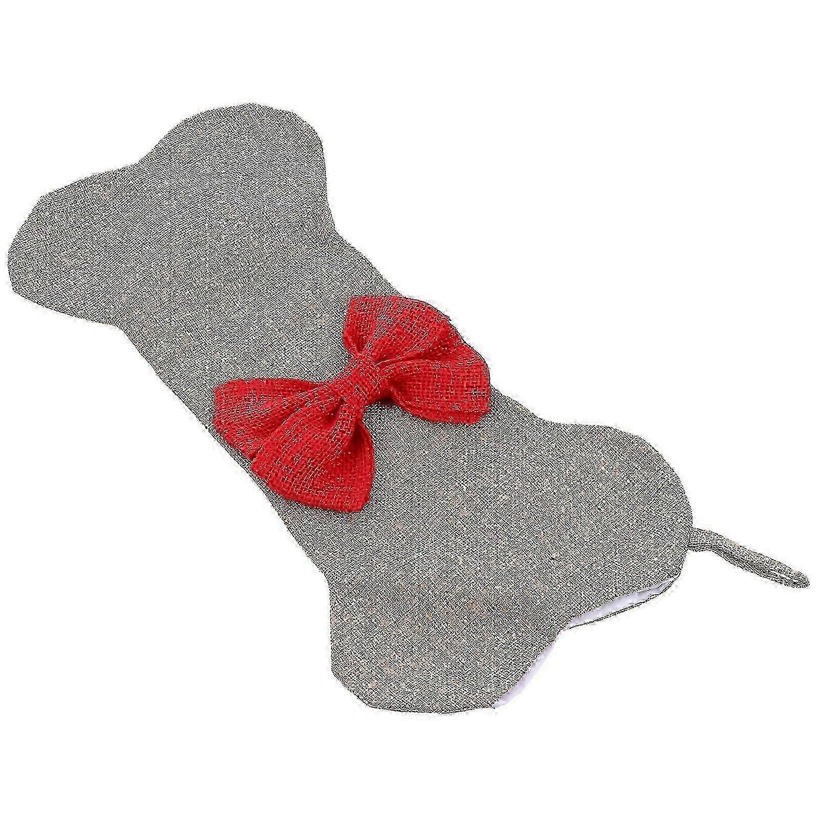 Christmas Stocking Burlap Pets Bone Hanging Stocking Large Bow Decoration