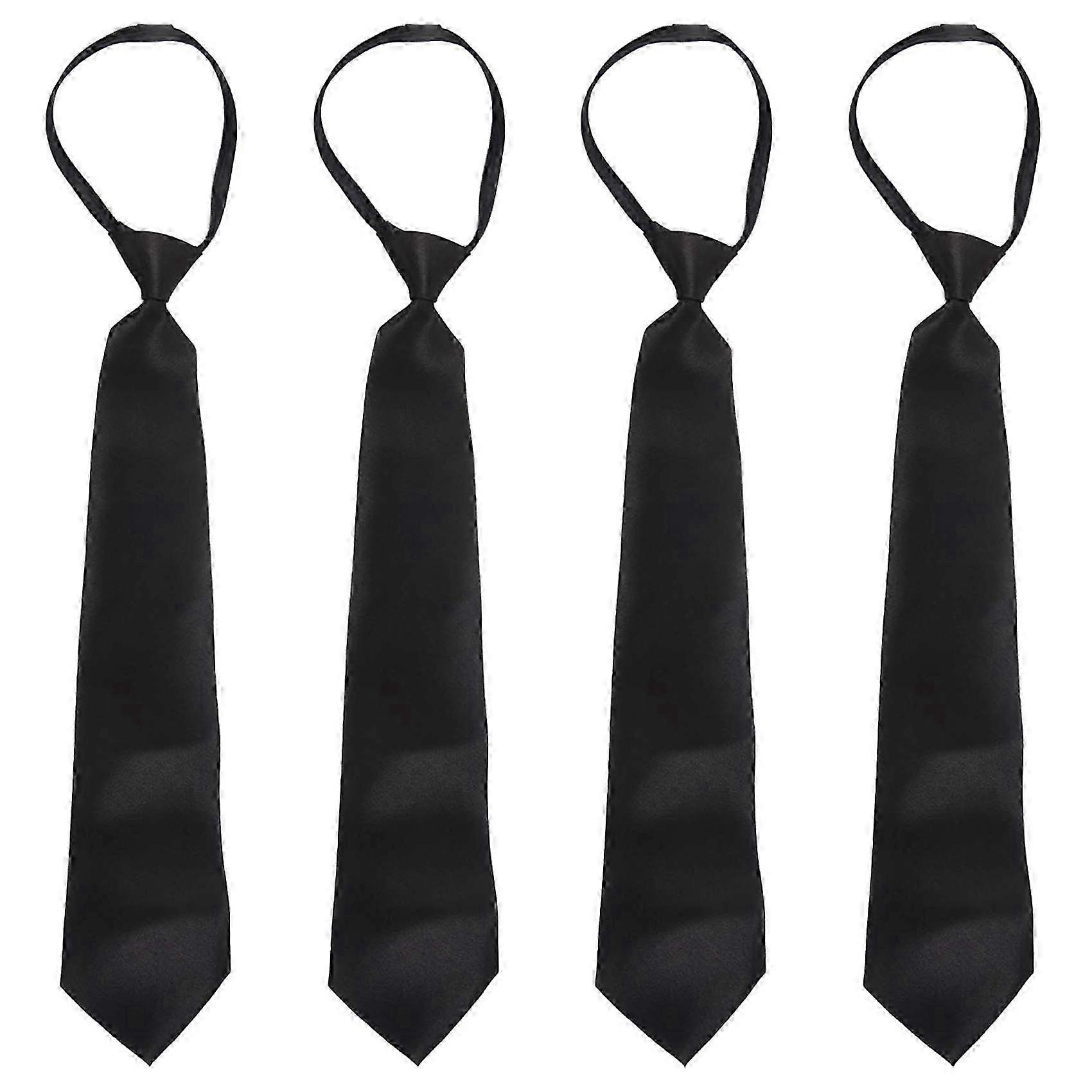 4X Men Solid Black Polyester Zip Up Necktie Smooth Zipper Tie