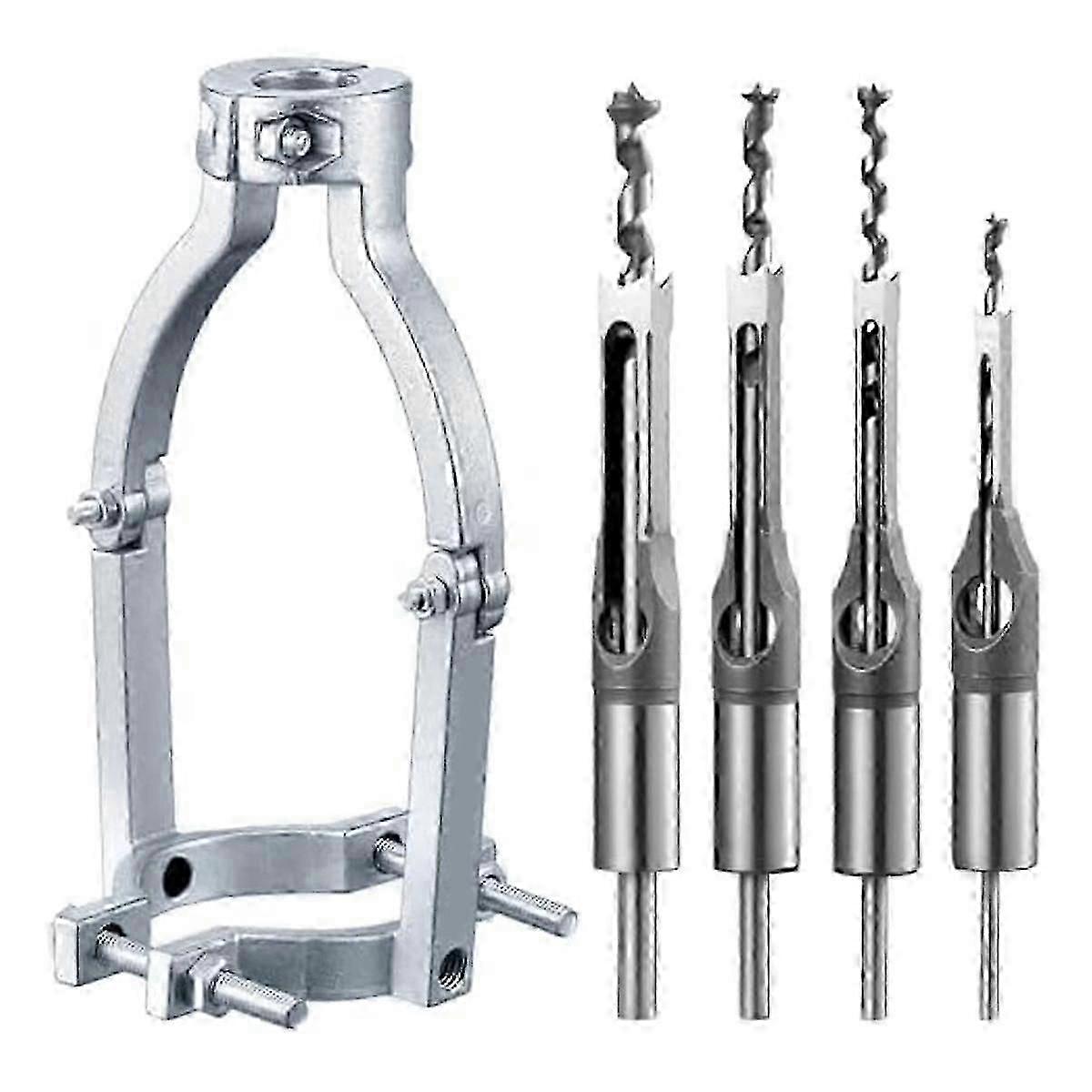 Hollow Chisel Square Hole Drill Bit Adapter with 4 Drill Bits for Mortise Machine