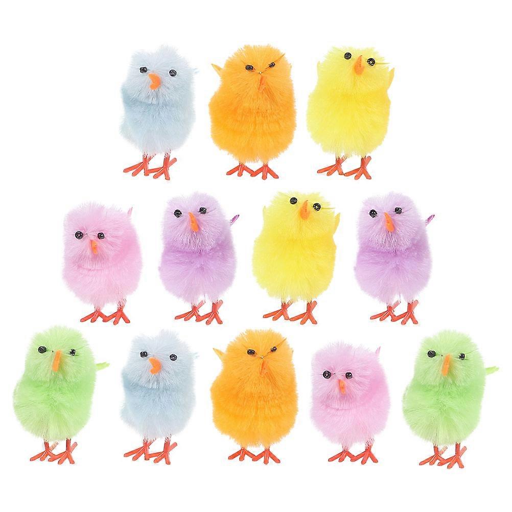 12pcs Mini Chicks Easter Mini Fluffy Chicks Plush Chicken Figures Easter Cake Decorations