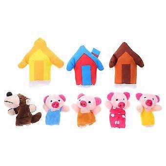 8pcs Plüsch Fingerpuppen Geschichte die 3 kleinen Schweinchen
