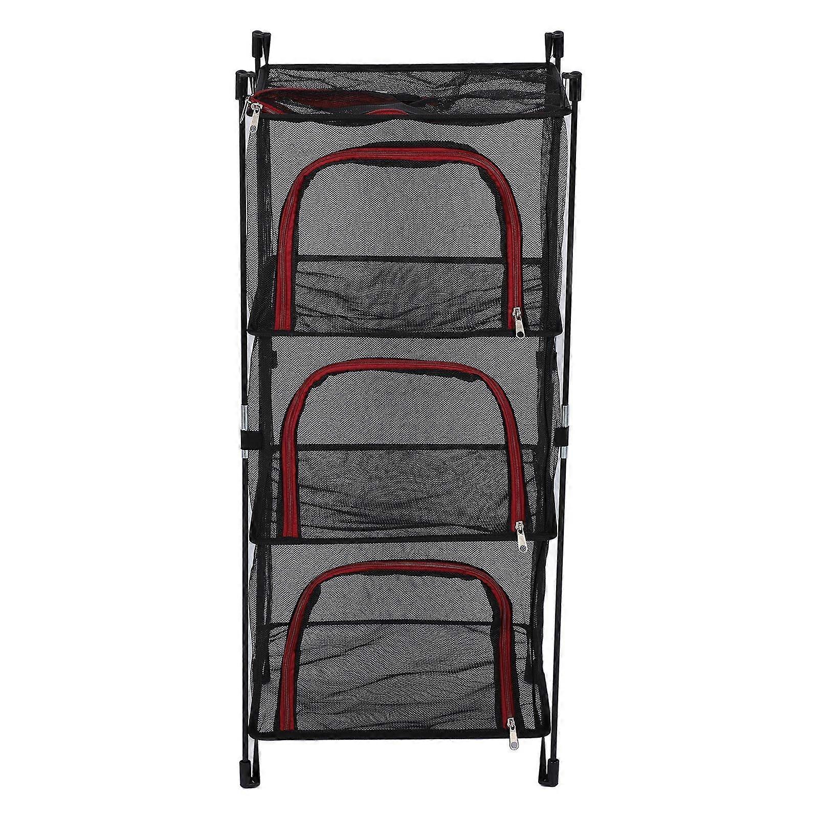 Hanging Drying Net Foldable 3 Layer Portable Multifunction Mesh Drying Rack for Fish Vegetable Tableware