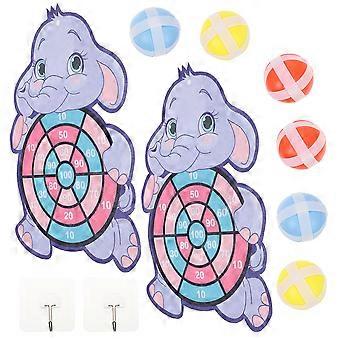 Sticky Ball Dart Board Kit for Playing 2Sets Kids Cartoon Elephant Throwing Game