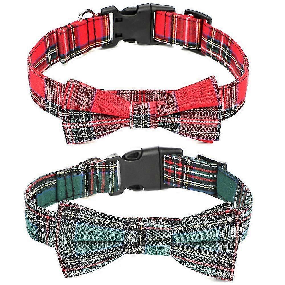 Adjustable Red Plaid Dog Collar Bow