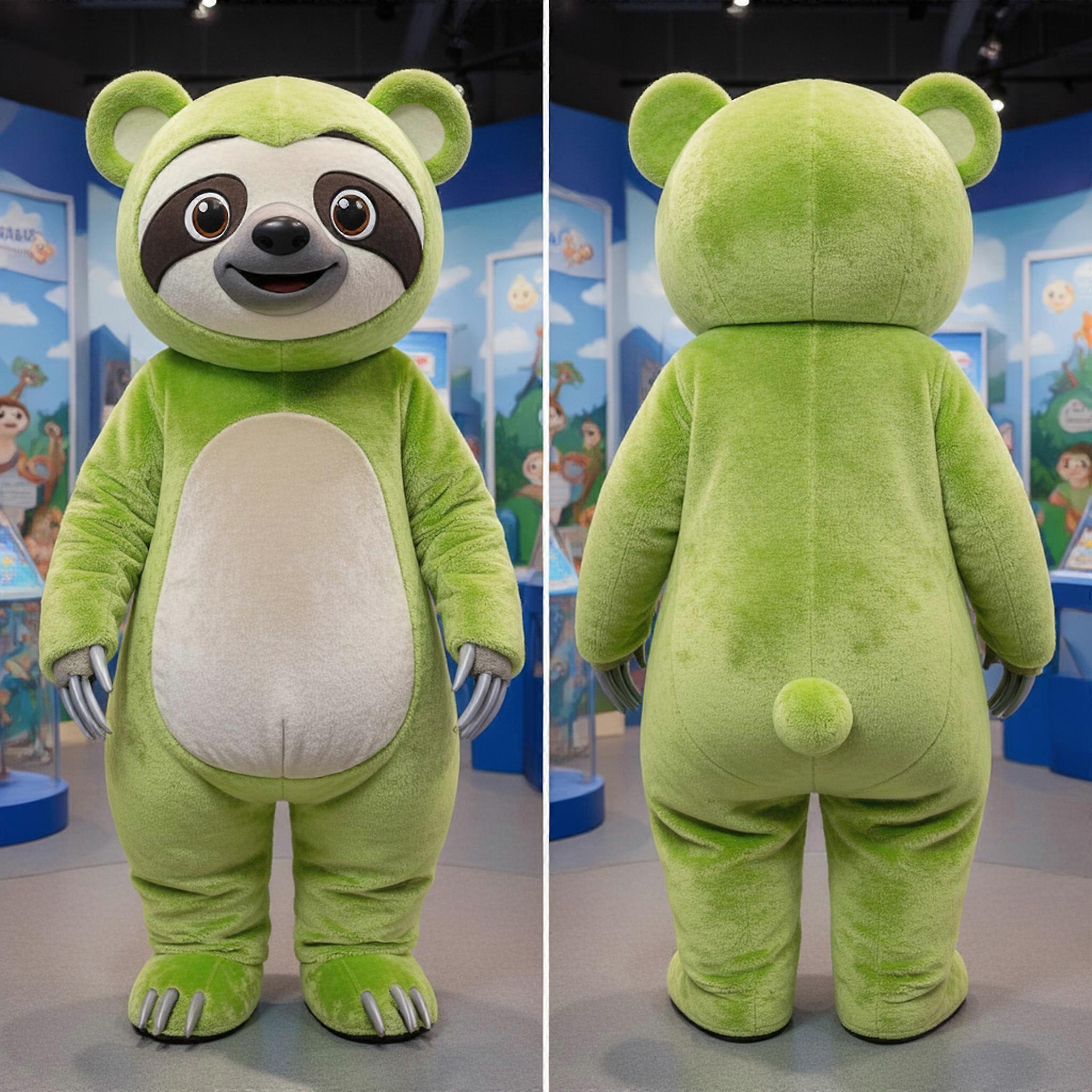 MASTICOT Lime Green Rounded Sloth Bear Mascot